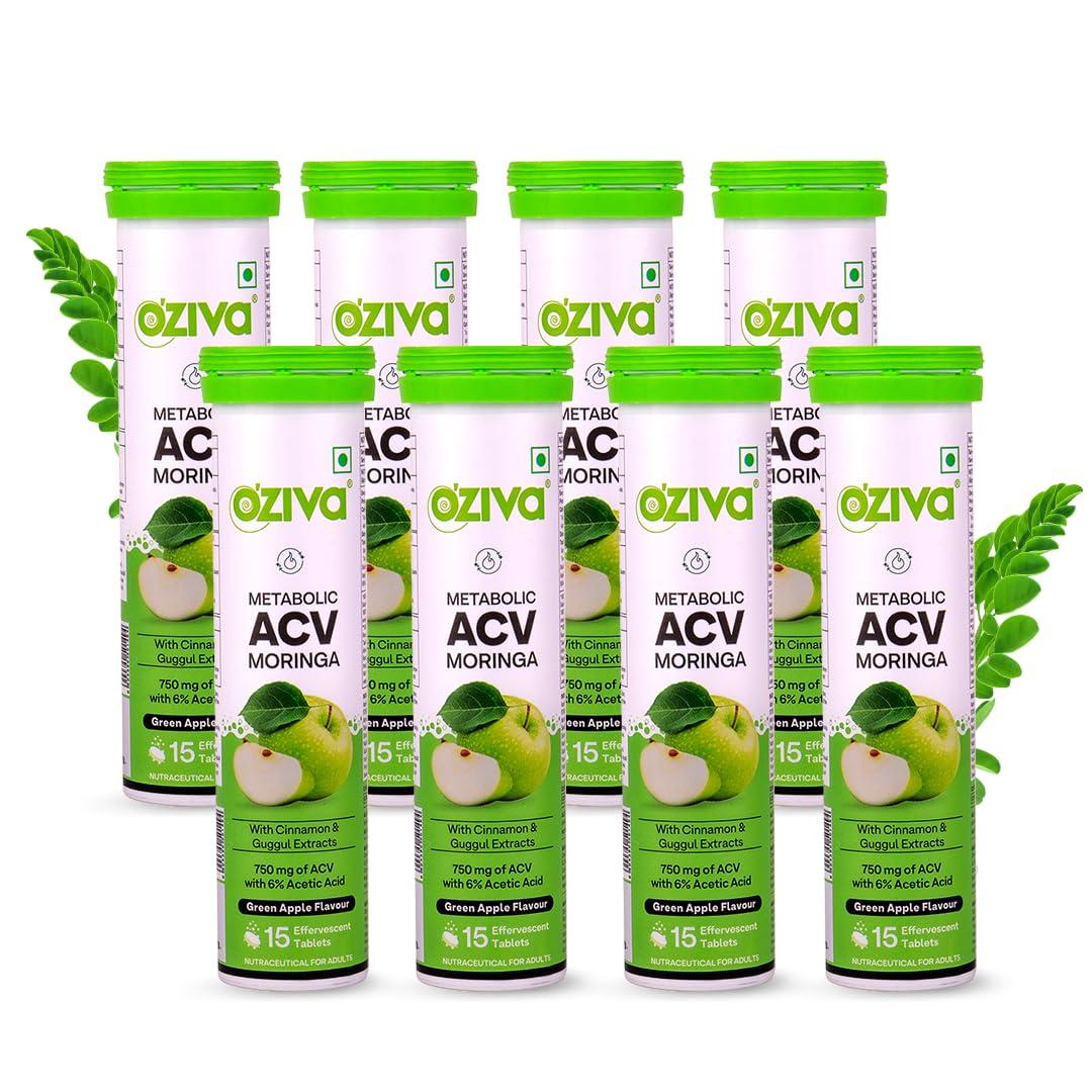 OZiva ACV Moringa Apple Cider Vinegar Tablets, Green Apple, Pack of 8