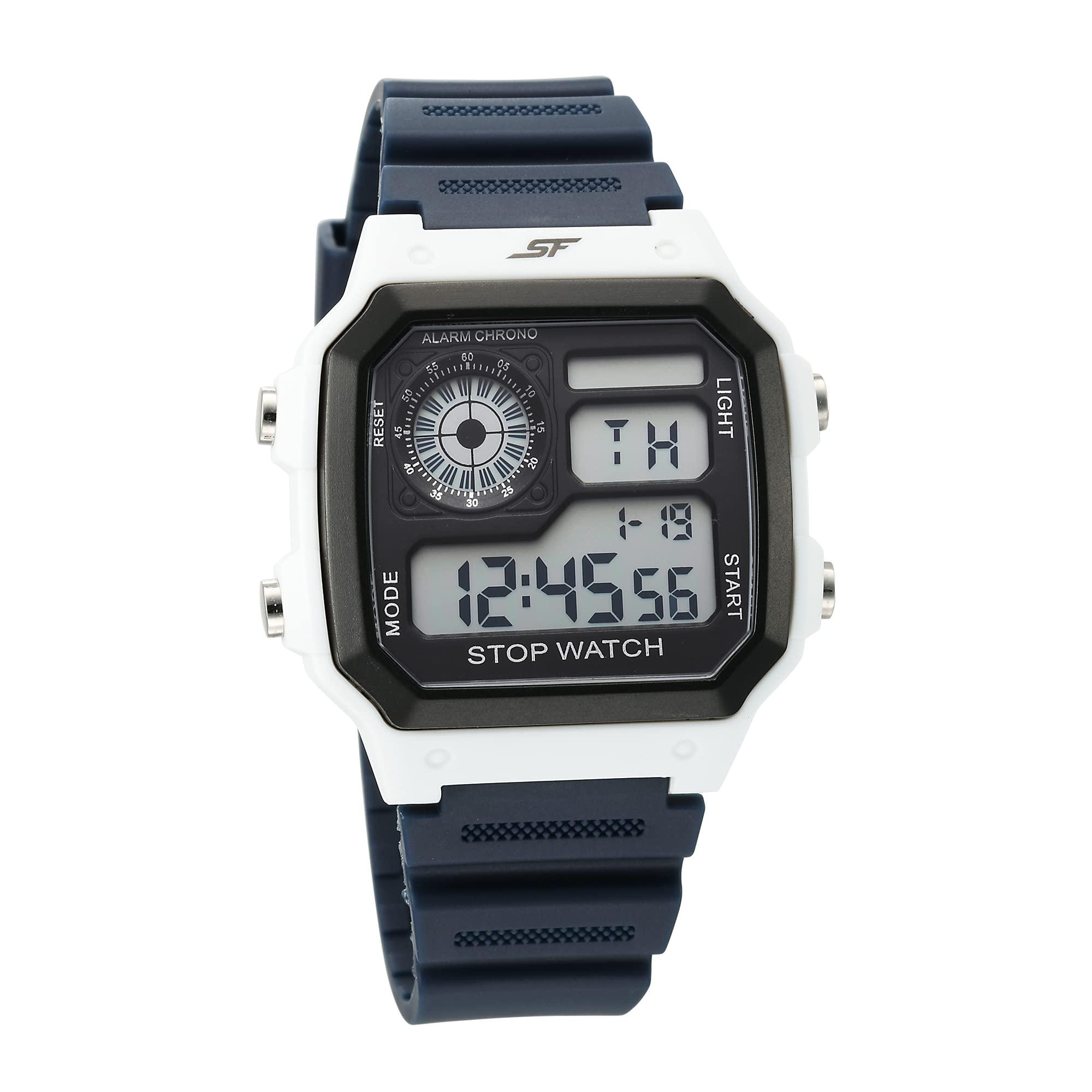 SF Hexa Digital Dark Blue Polyurethane Strap Watch for Unisex - NT77123PP02