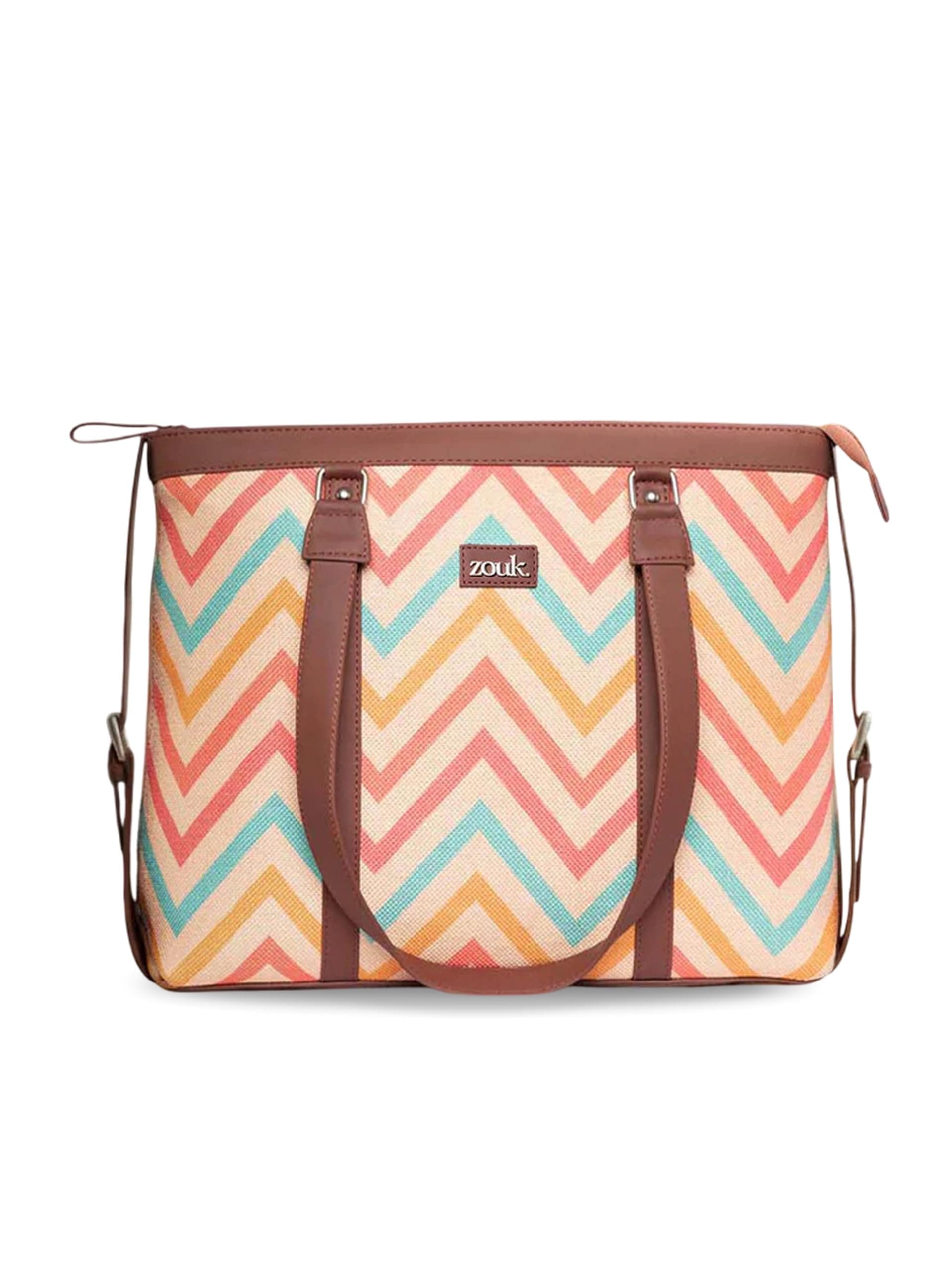 ZOUK Multicolored Printed Handmade Vegan Leather Women's Office Bag for 15.6 inch Laptop with Double Handles - WavBeach