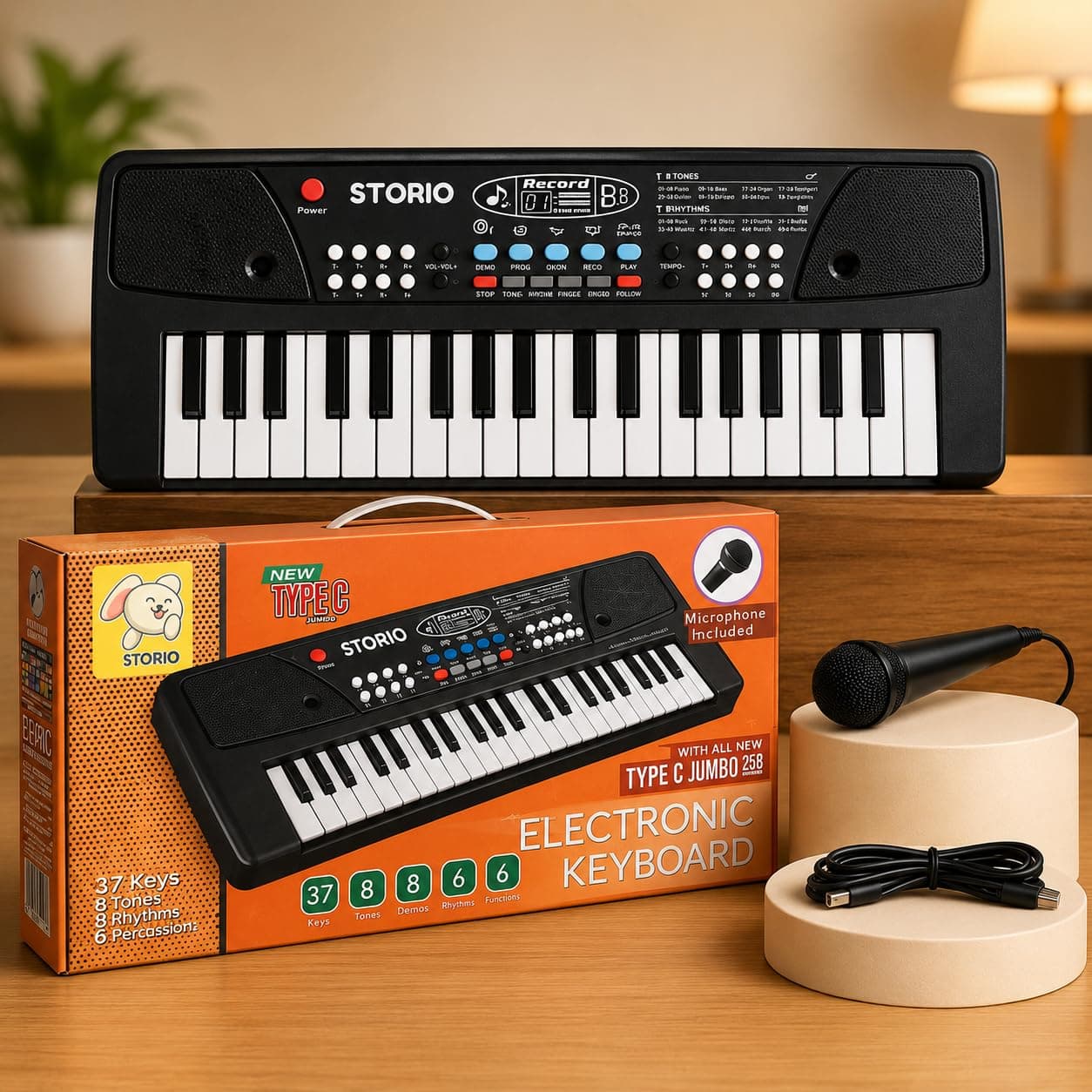 Storio Kids Piano Keyboard with Mic | 37 Keys, 8 Rhythms, 8 Tones & 6 Demo Songs | Electronic Musical Toy for Boys & Girls Age 2-5 | Educational & Recording Keyboard for Beginners