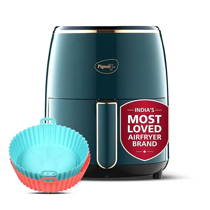 Pigeon 4.2L Digital Air Fryer with Silicon basket | 1200W | 360° Rapid Air Circulation | 85% Less Oil | 8 Preset Menus | Non-Stick Basket | Touch Control | Auto Shut-Off | 2Y Warranty