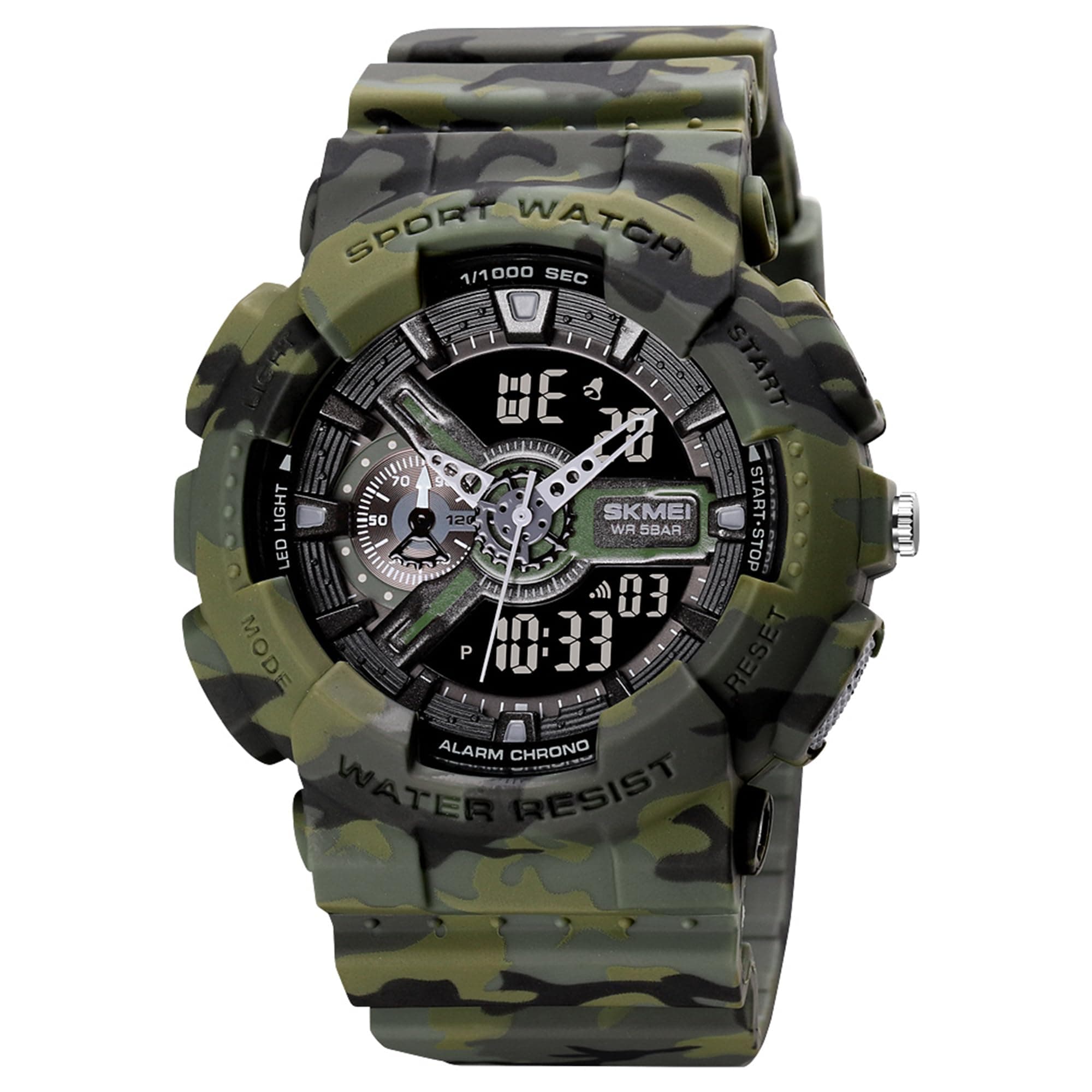 SKMEI Sport Watch with LED Screen for Men Analog-Digital Display Black Dial ABS::PU Men's PU Army Green Camo Color Stylish Band, Water-Resistant & Scratch-Resistant-1688