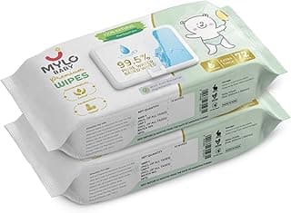 Mylo Baby 99.5% Pure Water Based Wipes | Hydrating, Extra-Thick Baby Wipes | 100% Plant-Based Fabric | Gentle for Sensitive Skin| Dermatologically Tested (Pack of 2, 72 Wipes)