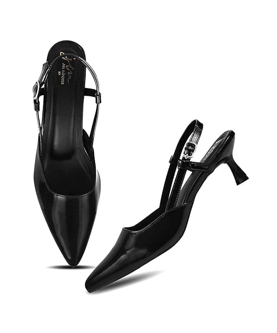 JM LOOKS Women’s Kitten Heel Slingback Heel | Pointed Toe Patent Dress Shoes with Adjustable Strap