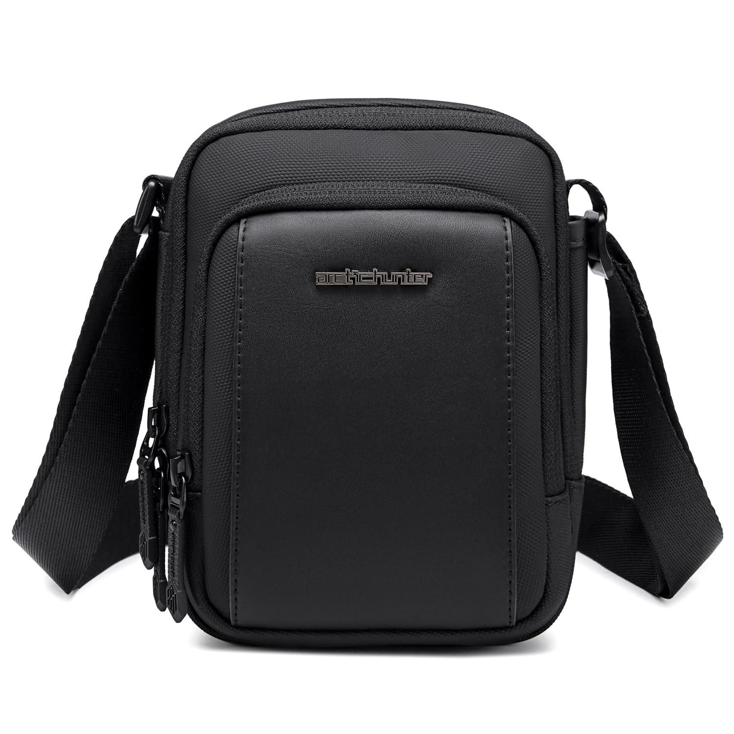 Arctic Hunter Men’s Crossbody Sling Bag for Travel & Daily Use Lightweight Small Passport Shoulder Bag for Phone, Passport & Essentials Water-Repellent Utility Chest Bag (Black)