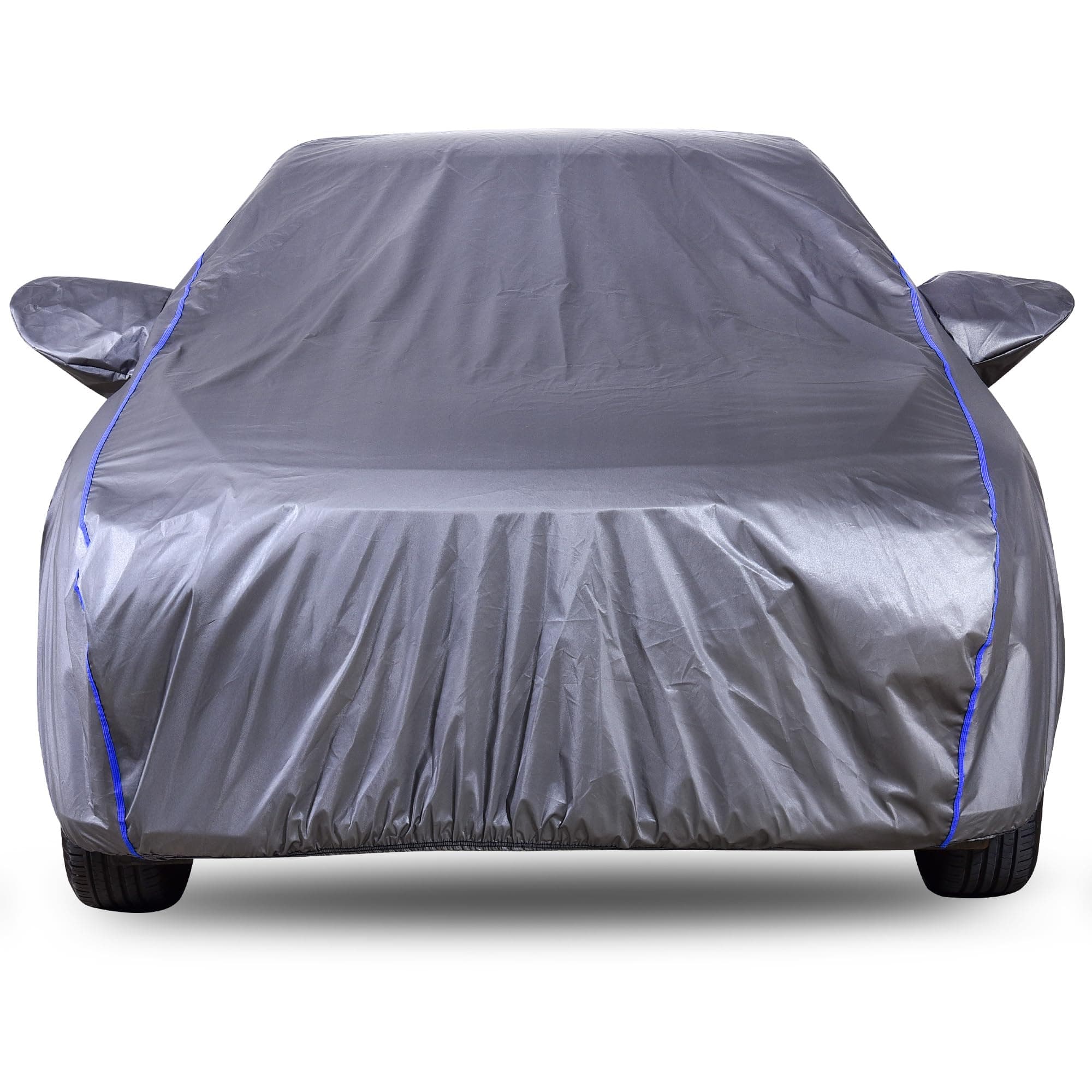 Autofact 210D SuperDuper Waterproof Car Cover for Tata Safari | Mirror Pockets, UV & Heat Resistant, Windproof with Buckle Belt, Scratchproof & Dustproof, Grey Color