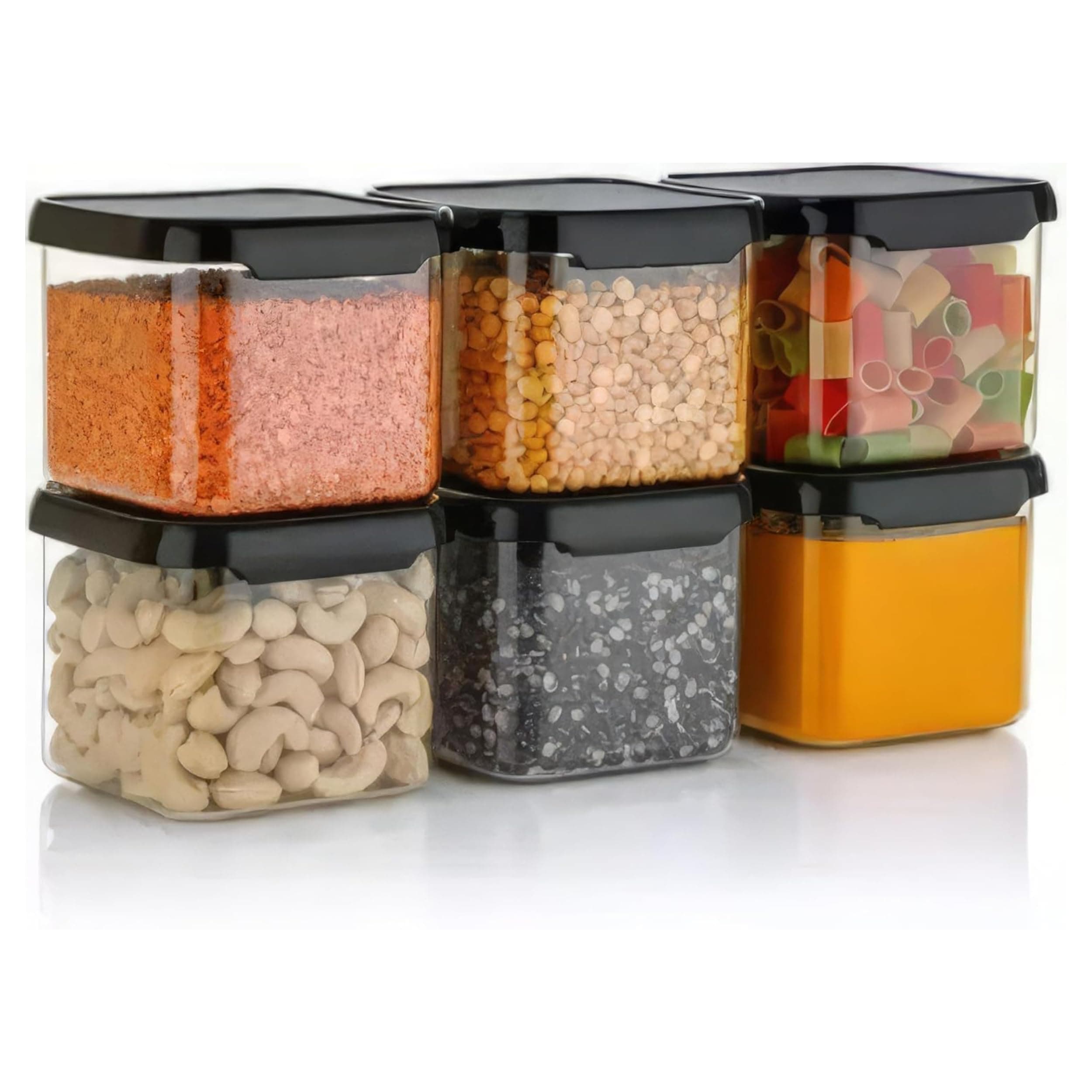 VOLTURI Air Tight Containers for Kitchen Storage (Pack of 6, 500 ML), Kitchen Storage Box, Airtight Container Set, Fridge Storage Containers for Pulses, Cereals, Grains, Fruits, Vegetables