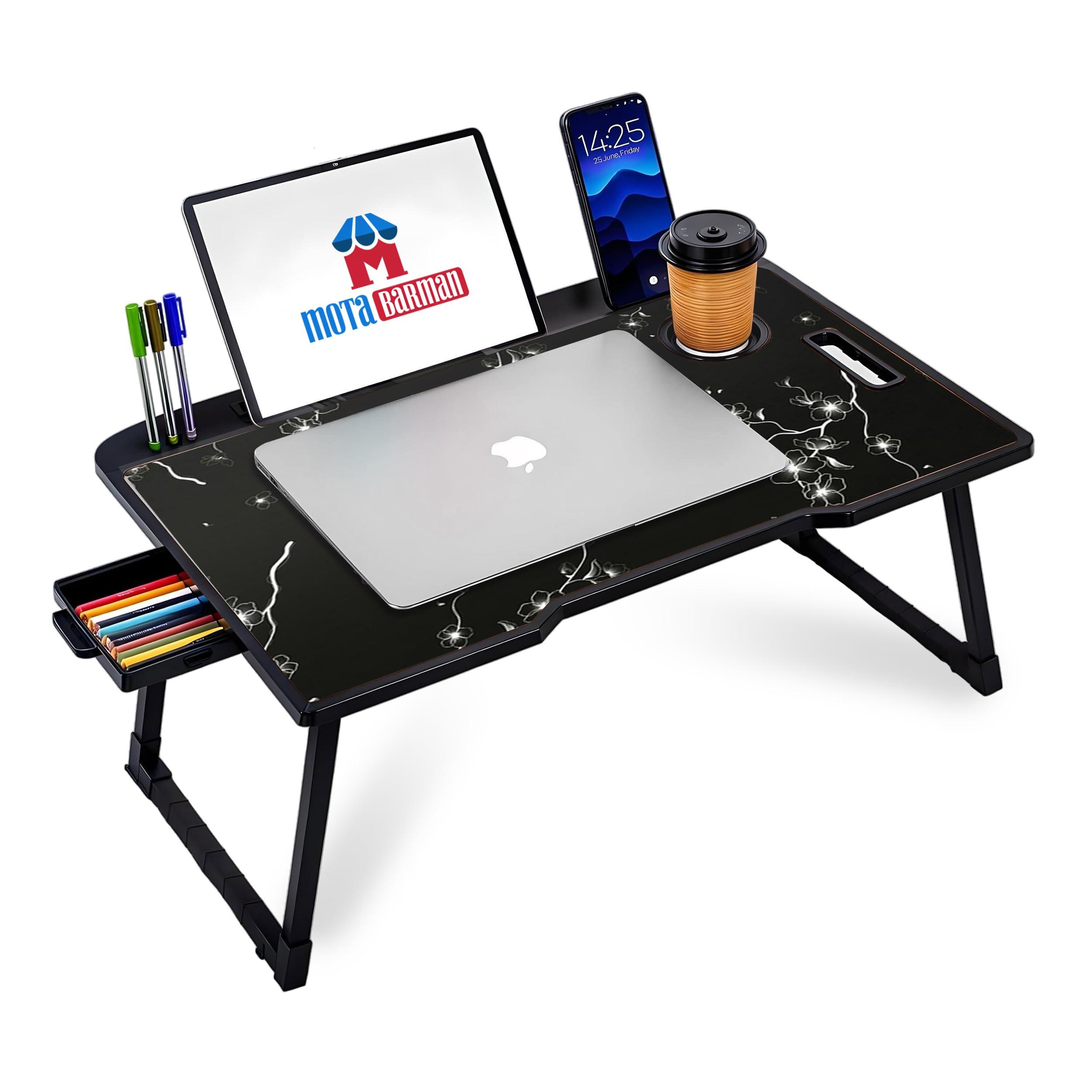 DIVIJA STORE Smart Multipurpose Foldable Laptop Table with Cup Holder, Study Table, Bed Table, Breakfast Table, Foldable and Portable/Ergonomic & Rounded Edges/Non-Slip Legs (Flying doremon)
