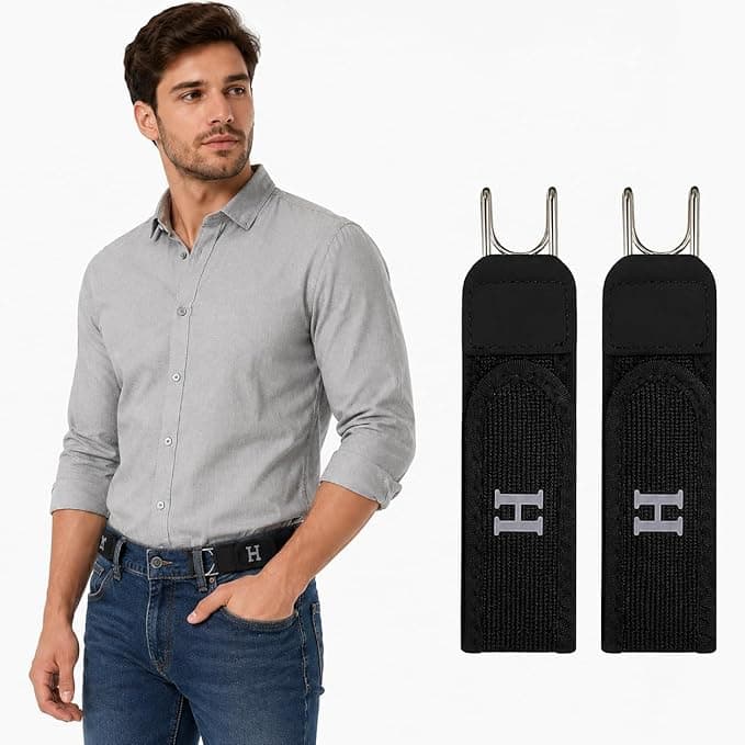 PUJI Buckleless Elastic Belt with Metal Hook – Stretch Waist Belt for Men & Women, Invisible Buckle-Free Work & EDC Belt (1 Pack)