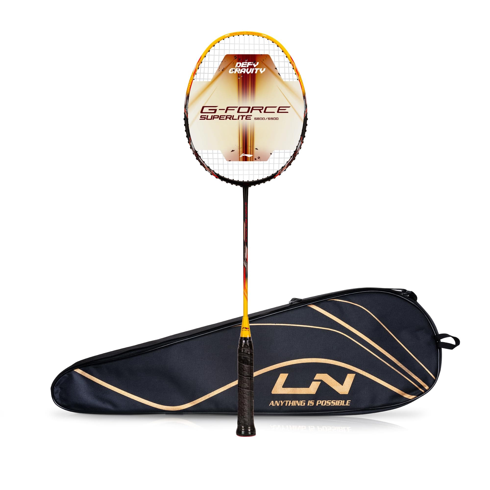 Li-Ning G-Force 5800 Superlite Strung Badminton Racquet with Free Head Cover| 78 Grams (Black/Yellow/Red)