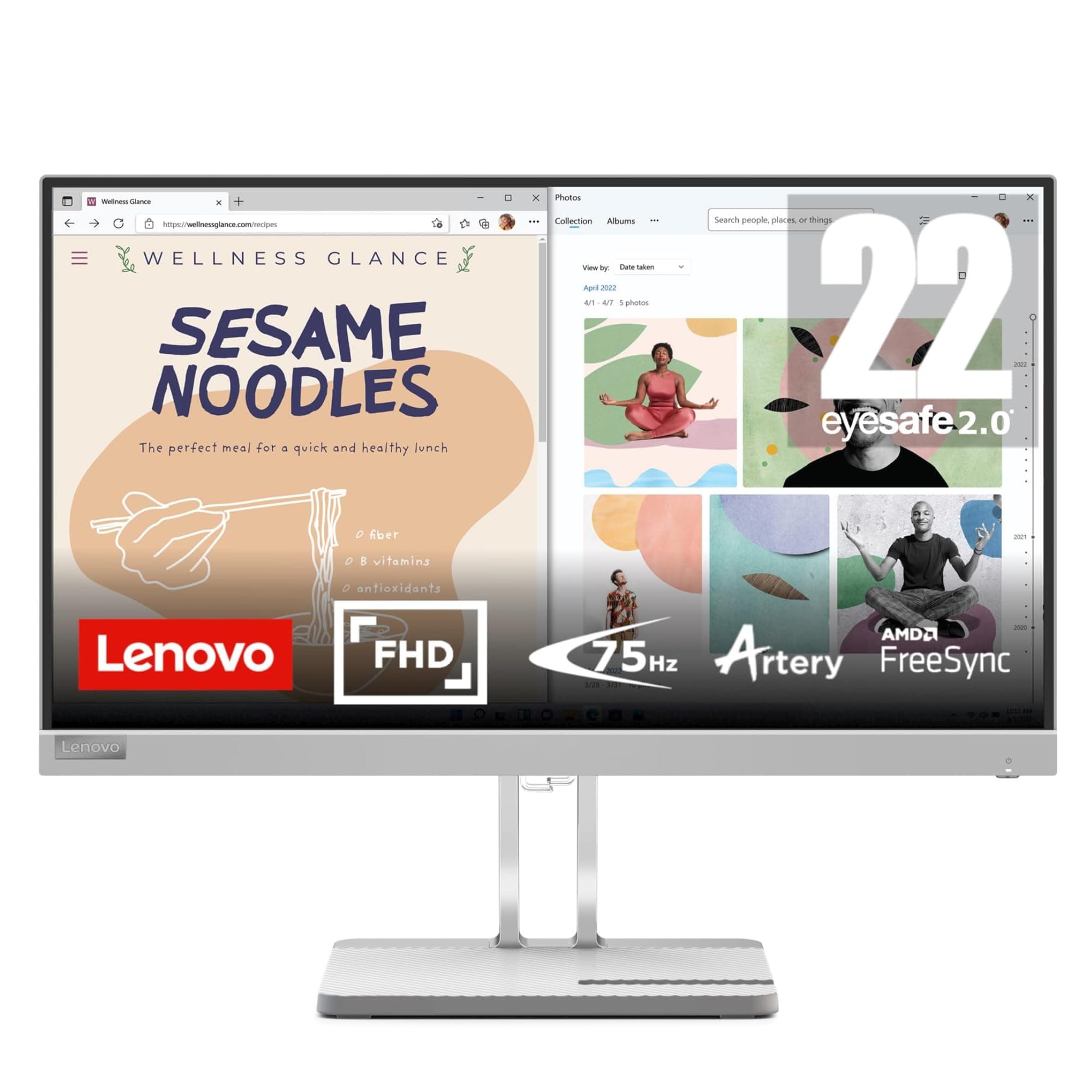Lenovo L22e-40, 21.4 Inch (54.48 cm), FHD 1920x1080, 75Hz, Grey, 4ms, 16.7Mn Colors, AMD FreeSync, TUV Eye Comfort, Low Blue Light, Smart Display Customization Artery, HDMI Monitor