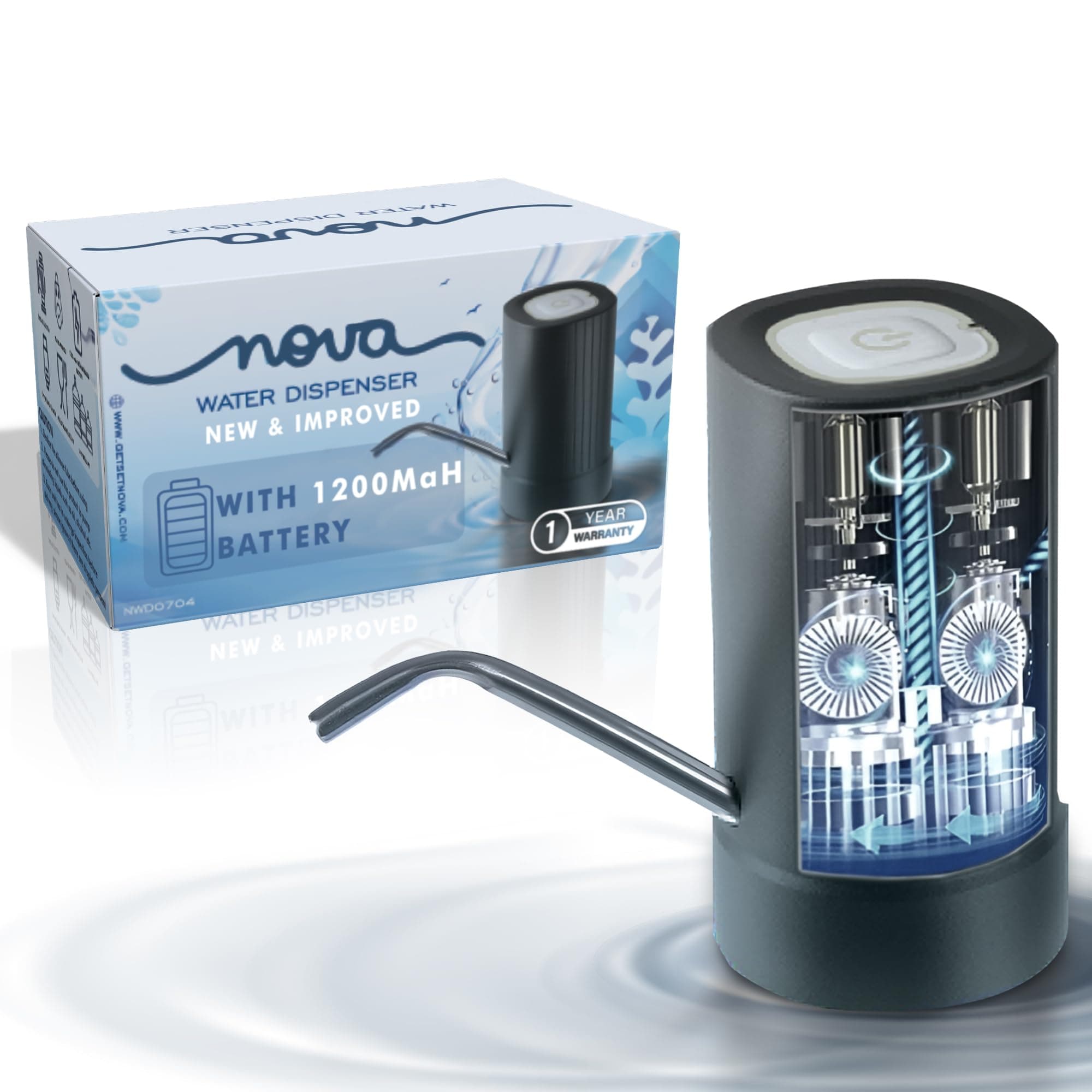 GetSetNova Automatic Electric Water Dispenser Pump for 20 Litre Bottle Portable Water Pump Dispenser for Home, Office, and Outdoors | 1200 mAh C-Type Fast Charging Battery (Black)