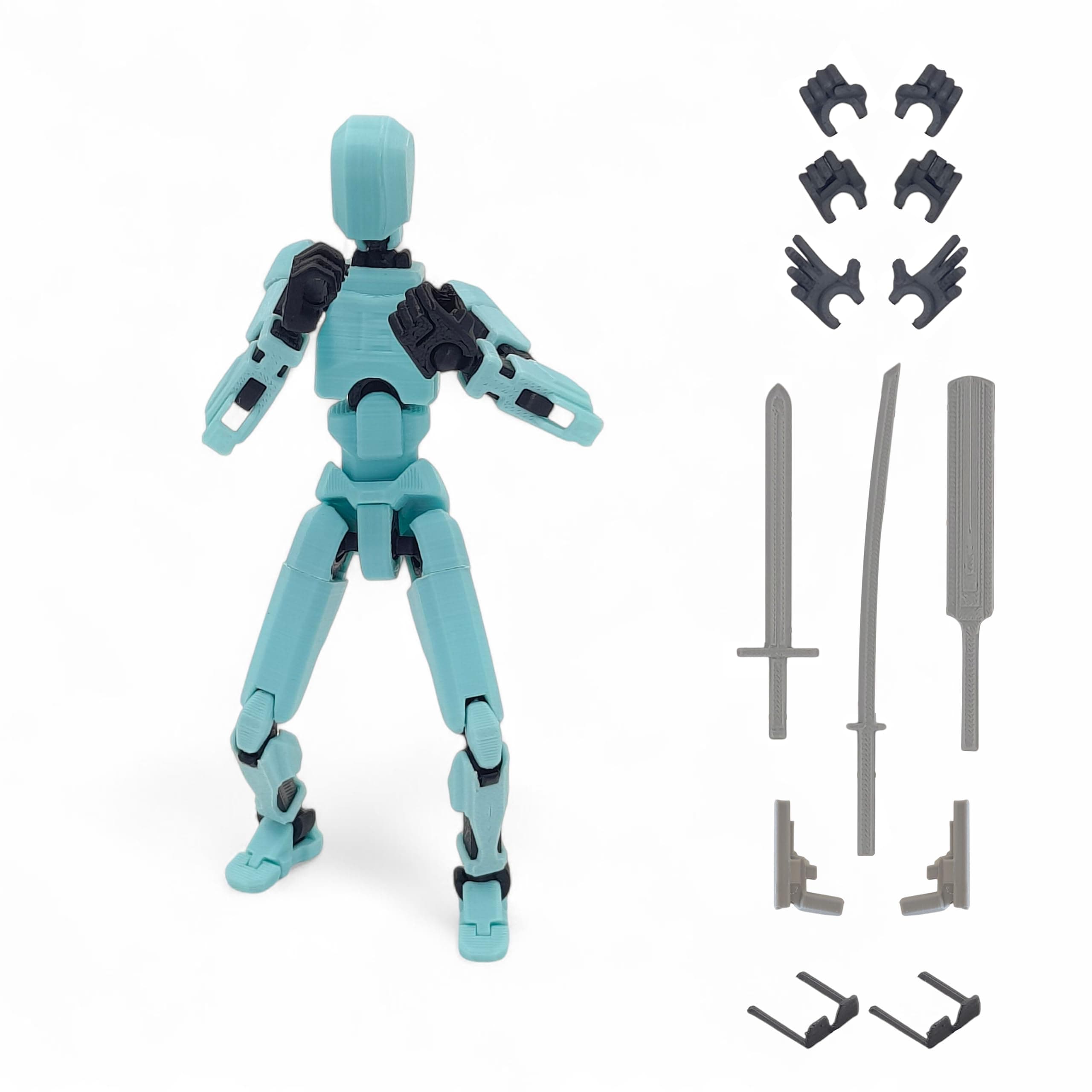 qwik3D Dummy13 Fully Articulated Action Figure | 3D Printed Robot Assembly Kit | 5.4 Inch Tall Poseable Toy | Dynamic Poses | DIY Collectible Model | Made in India (Cyan Armour)