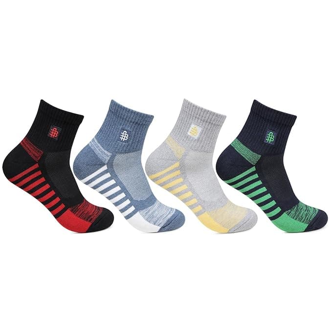Bonjour Men's Ankle Socks (Pack of 4)(BRO3107-PO4_Multicolor_Free Size)