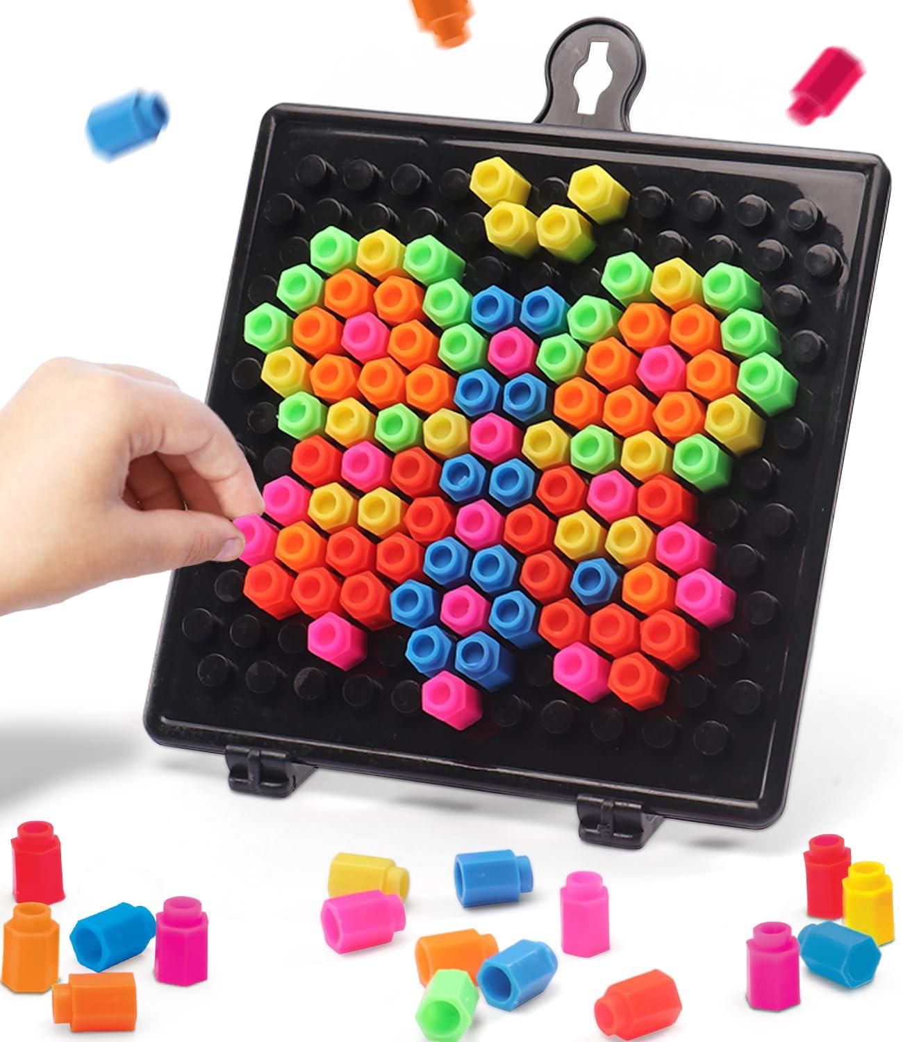 Intelliskills Pick-A-Peg Play Puzzle Board, 100+ Multicolour Pegs, Creative Mosaic Puzzle & Activity Game for Kids, Montessori Learning&Pattern Building Toy for 3 Year + Boys & Girls,Ideal for Gifting
