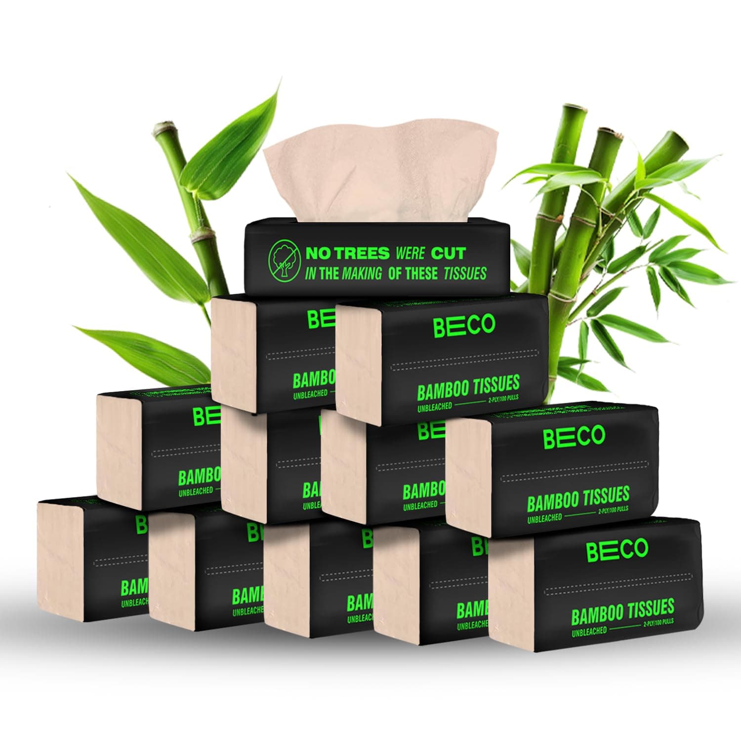 Beco Bamboo Facial Tissue Paper Box-Soft Pack | 100 pulls x 12 packs | Super Soft, Skin Friendly & Highly Absorbent Face Tissue Napkins | Car Tissues | 100% Natural & Ecofriendly | 2 ply-1200 Pulls
