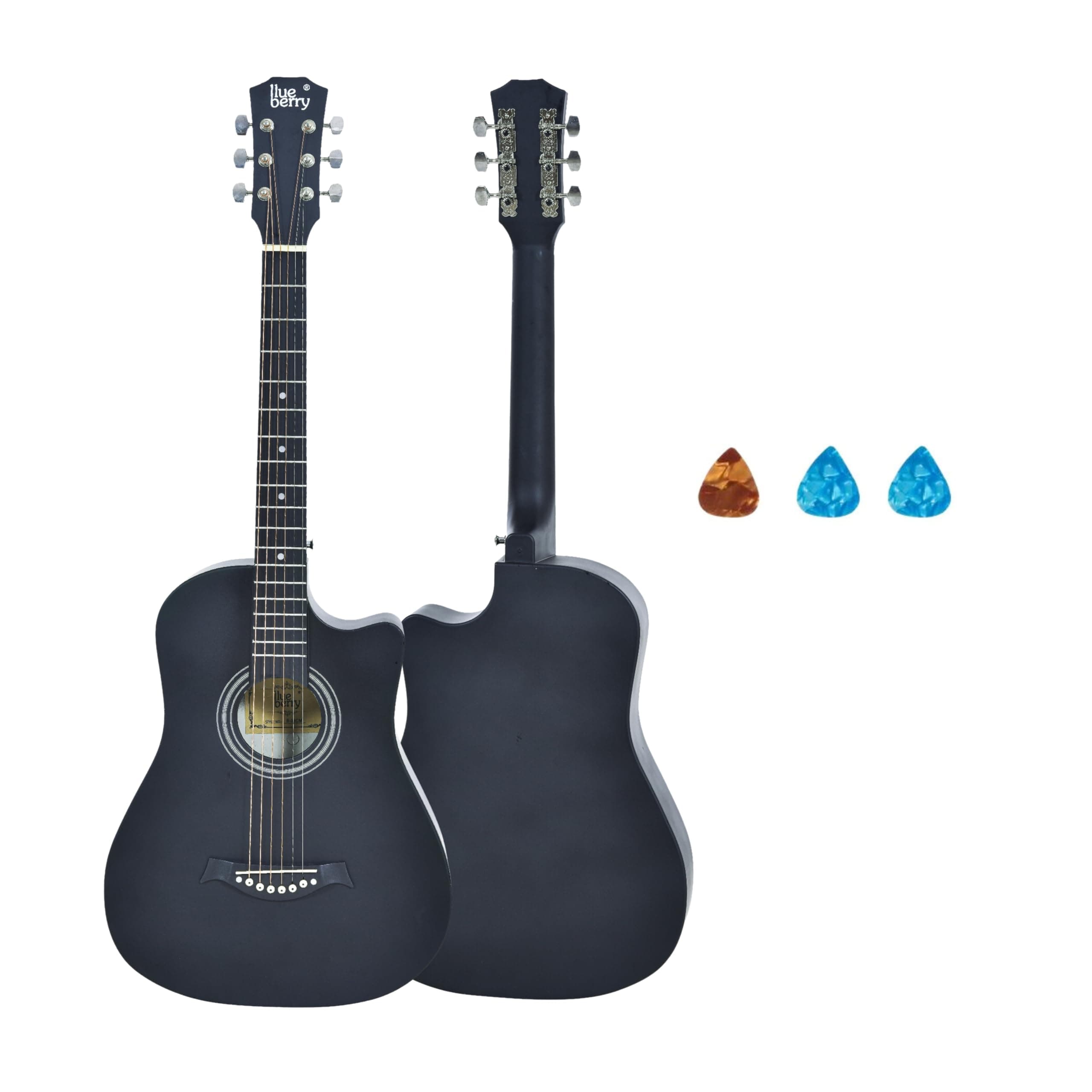 BLUEBERRY B-38CM Matte Finish Black Acoustic Guitar Kit, 38 Inch – Engineering Wood & Carbon Fiber Body, ABS Bridge & Fretboard, 2 Picks Included