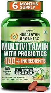 Vlado's Himalayan Organics Multivitamin for Men & Women with Probiotics | 100+ Ingredients including Vitamins B1–B12, Vitamin C, D & E | Zinc, Iron, Calcium, Biotin | 100 Nutrients, 27+ Herbal Extracts, 10+ Blends | Immunity, Energy, Stamina, Bone, Skin & Hair Support | Daily Multivitamin Tablets | 180 Count