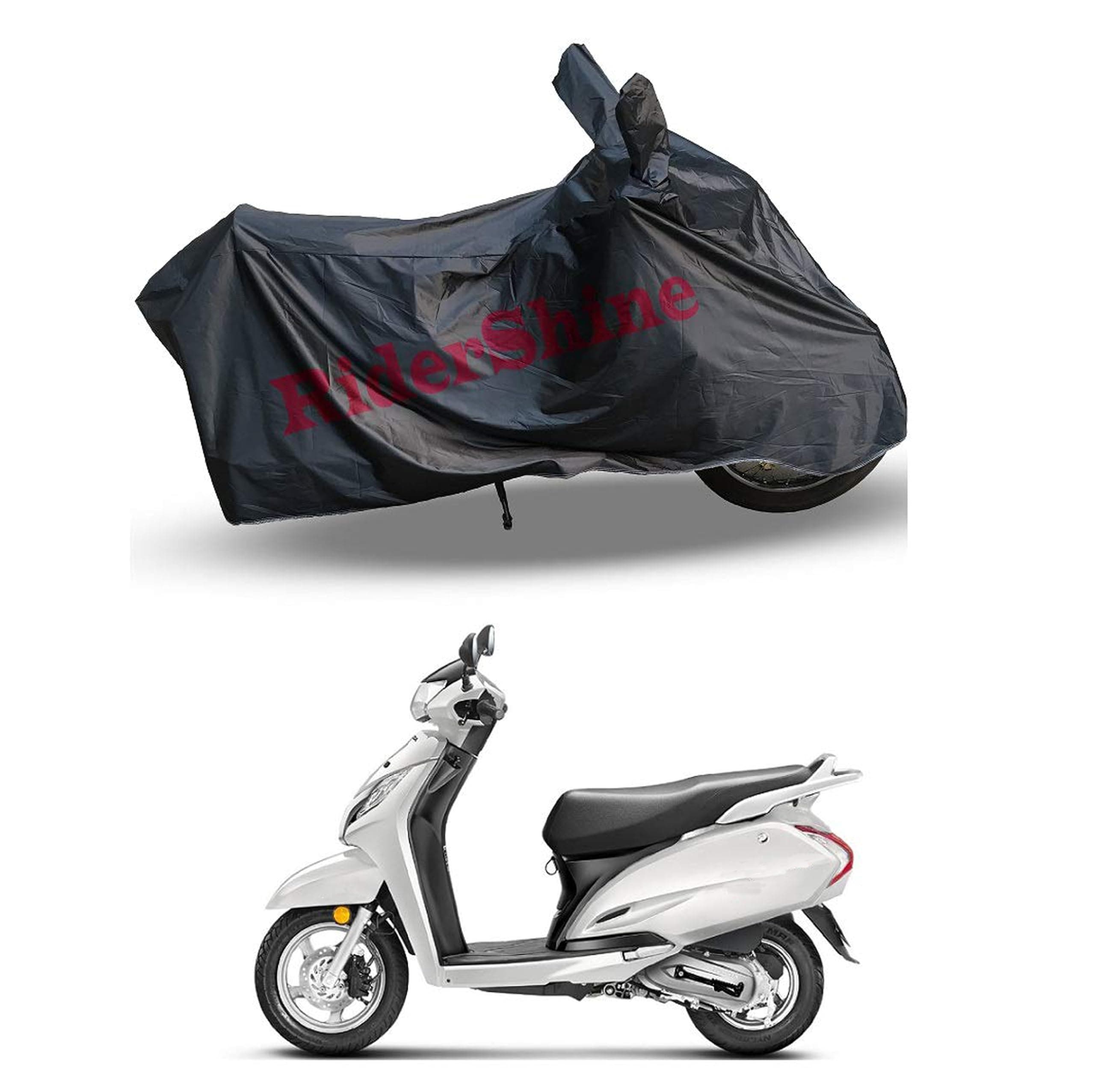 RiderShine RiderShine 100% Dust & Waterproof (Tested) Bike Scooty Body Cover Compatible with Activa 125 6G, Double Mirror Pocket with Over Lock Protection Black