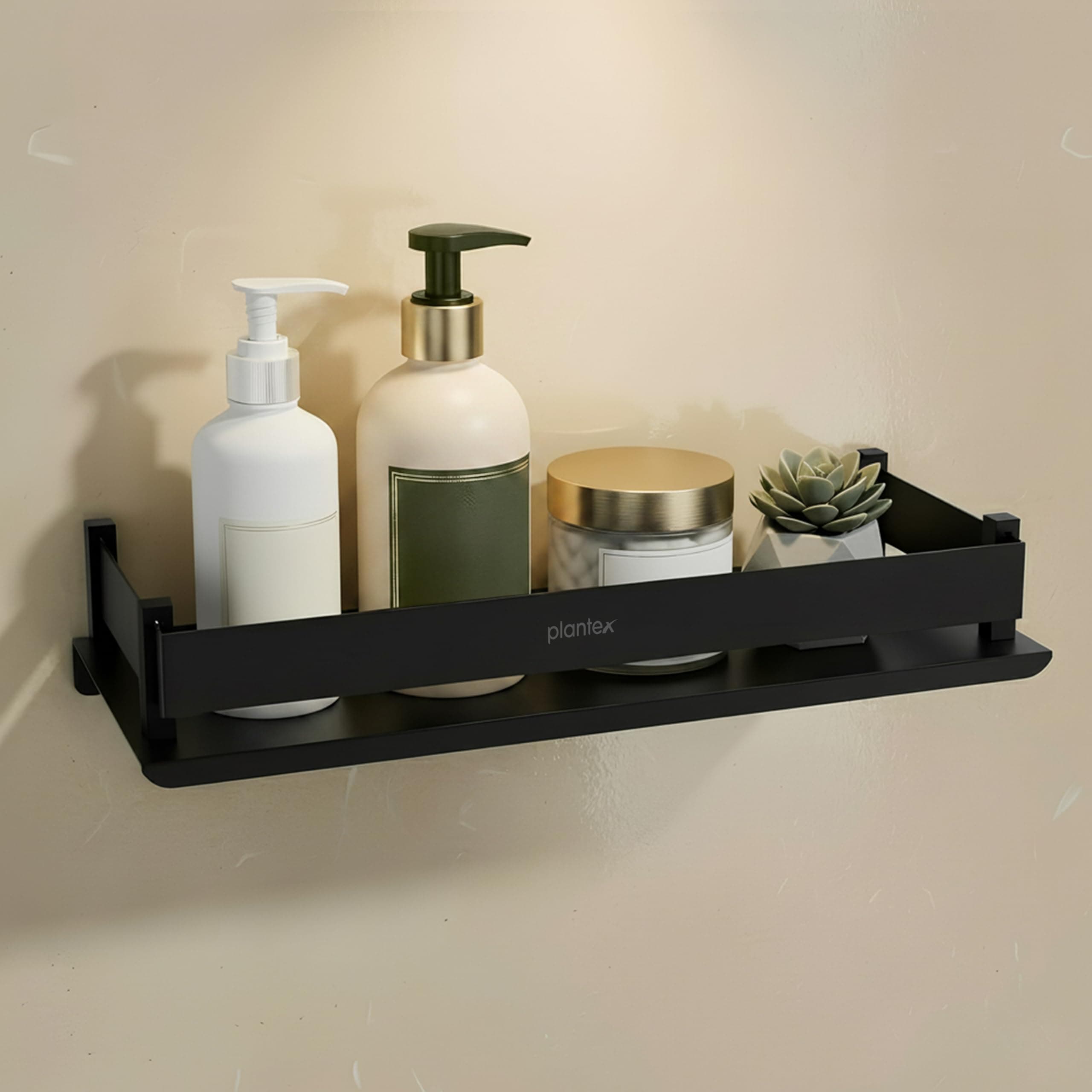 Plantex Stainless Steel Bathroom Shelf/Rack/Bathroom Organizer with Drill/Kitchen Storage Shelf/Wall Mounted Washroom Accessories (Matt Black - 12x5 inches)