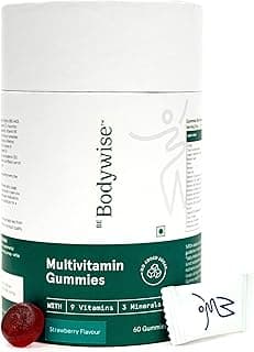 Be Bodywise Multivitamin Gummies|With Fibre, Zinc, Iron & Biotin|Vitamin D3, B6, E & A|Boosts Energy & Stamina, Improves Immunity & Skin Health|Vegan, Gluten & Gelatin Free, 1 count, 60 Servings