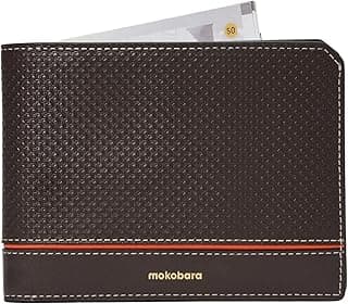 MOKOBARA Stash Bifold Wallet for Men | Geometric Textured | Genuine Leather | RFID Protected | Holds Up to 12 Cards | Double Currency Compartment | Ka-Ching (Brown)