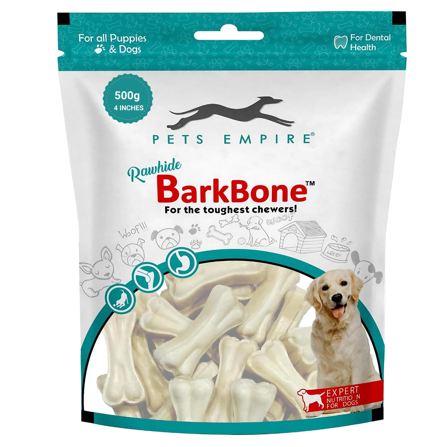 Pets Empire Rawhide Pressed Chew Dog Bone Pack 4 Inches, Chewy Dogs Training and Feeding Treats, Crunchy Chew Calcium Bones, Pet Haddi Treat for Dogs, Pups, Puppies - 500g