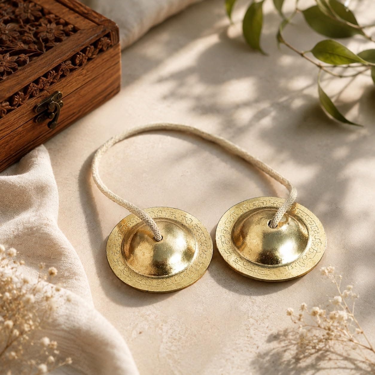 Pure Source India Manjeera For Pooja, Home, Temple & Kirtan Use- kartal instrument-Hand Cymbals Manjira Pair (3 INCH - Antique Gold) (55 gm- 1 Pair)