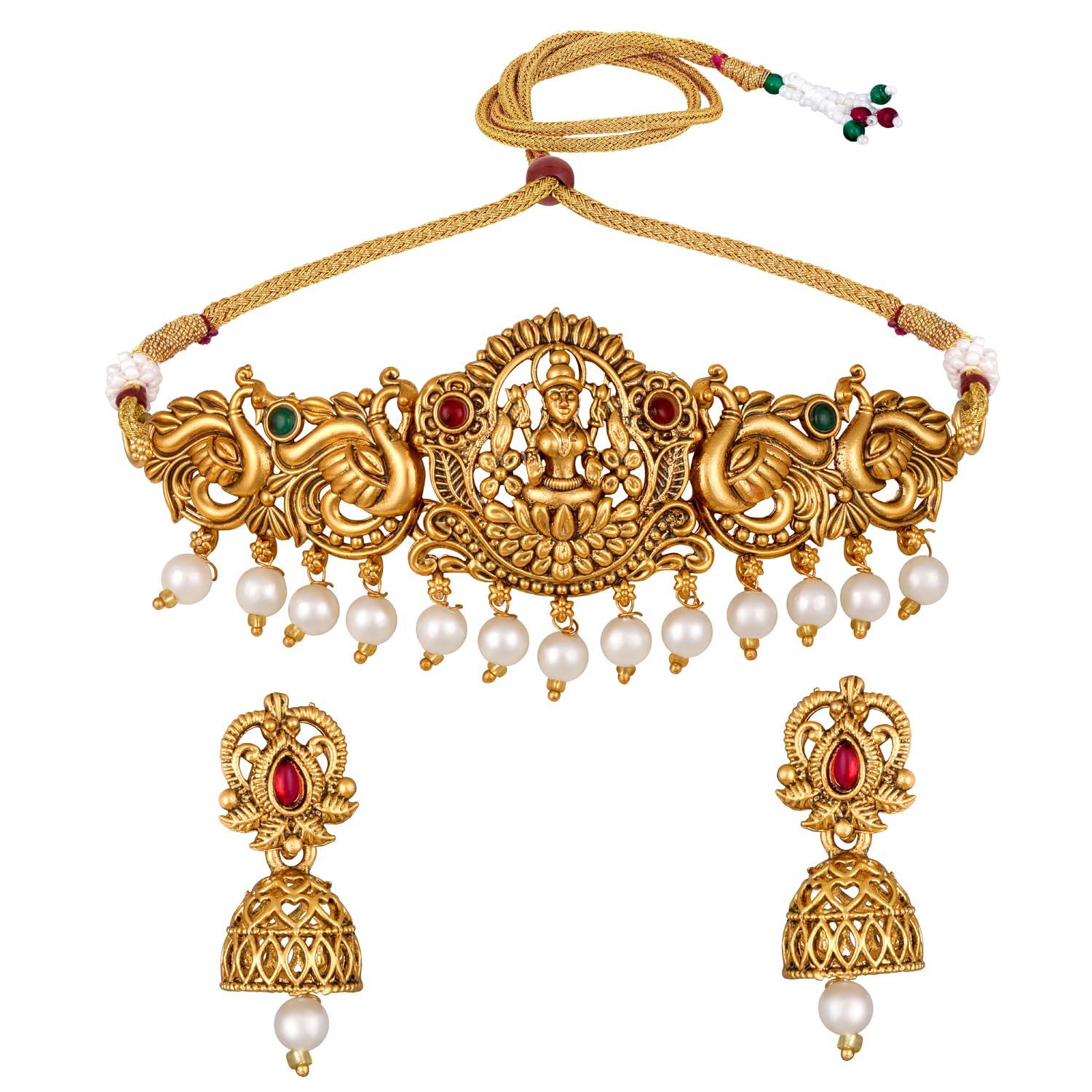 Shining Diva Fashion Latest Stylish Design Fancy Pearl Choker Traditional Necklace Jewellery Set for Women (16481s)