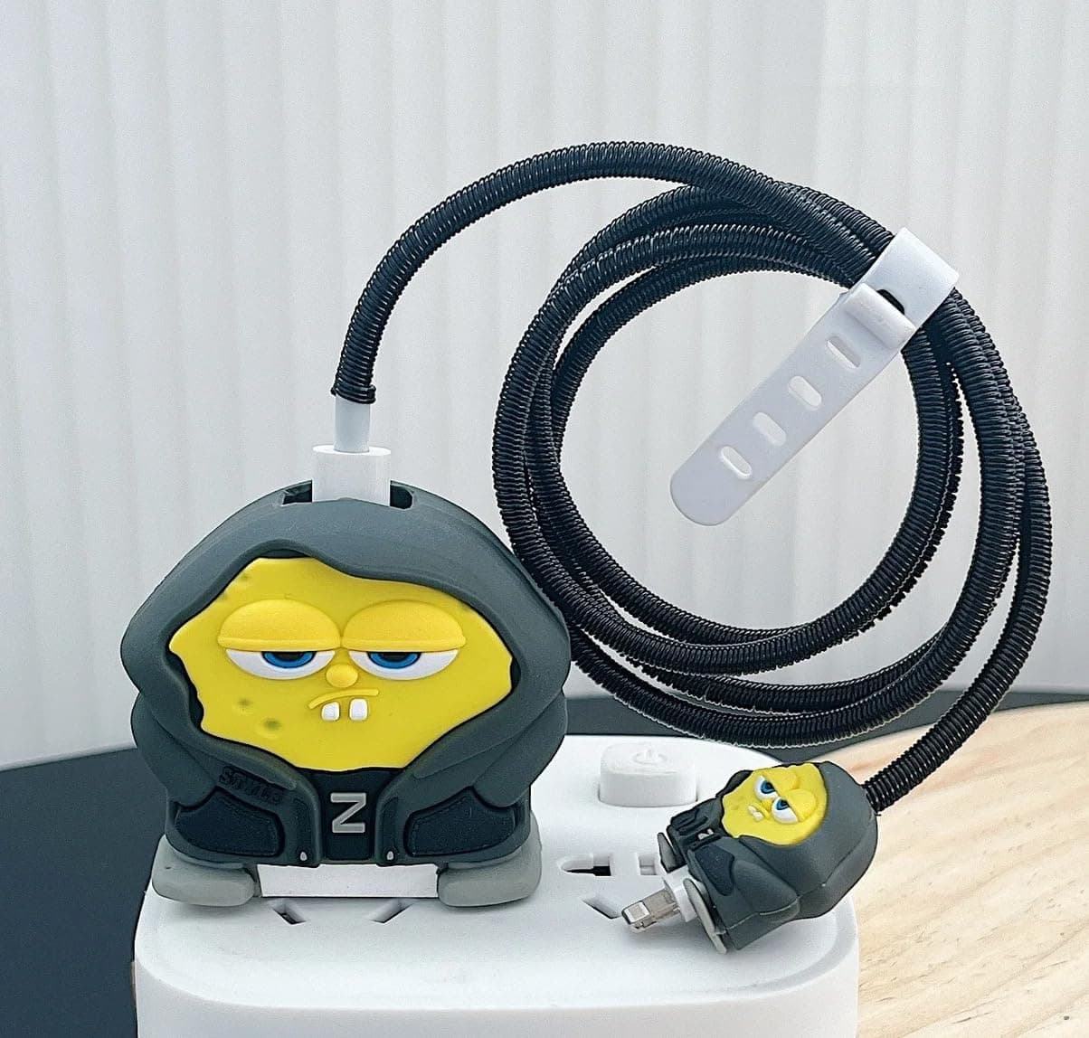 JAMPOD Charger Protector Set for iPhone 18W 20W | 3D Silicone USB-C Power Adapter Case & Spiral Cable Protector | Kawaii Aesthetic Charging Accessory for iPad & Smartphones (Sponge bob)