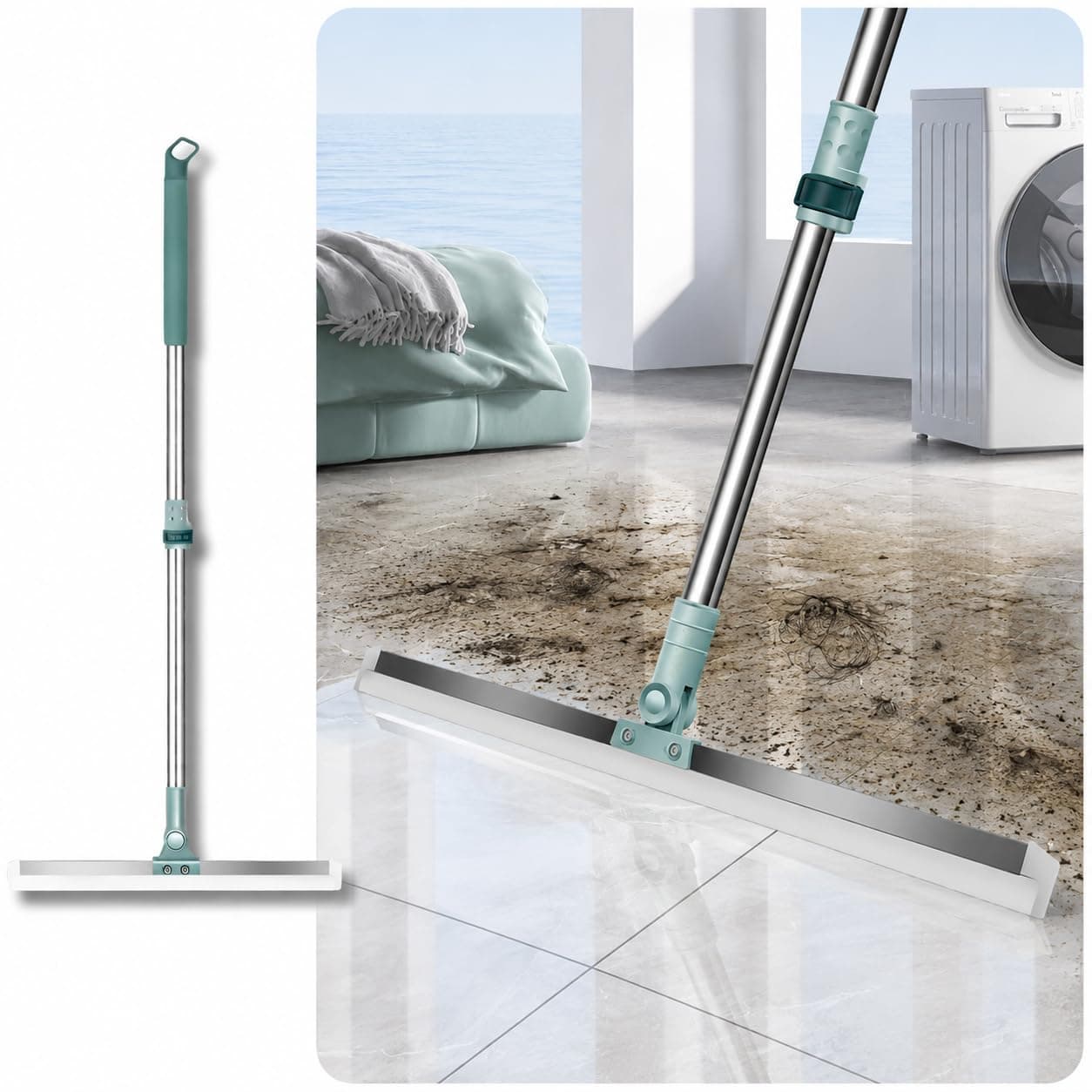 UB Unity Brand Magic Silicone Floor Wiper with Long Handle for Home Cleaning, Bathroom Water Wiper, Magic Broom Sweeper, Floor Mop for Wet & Dry Cleaning, Glass Wiper, Bathroom & Floor Cleaning Tool