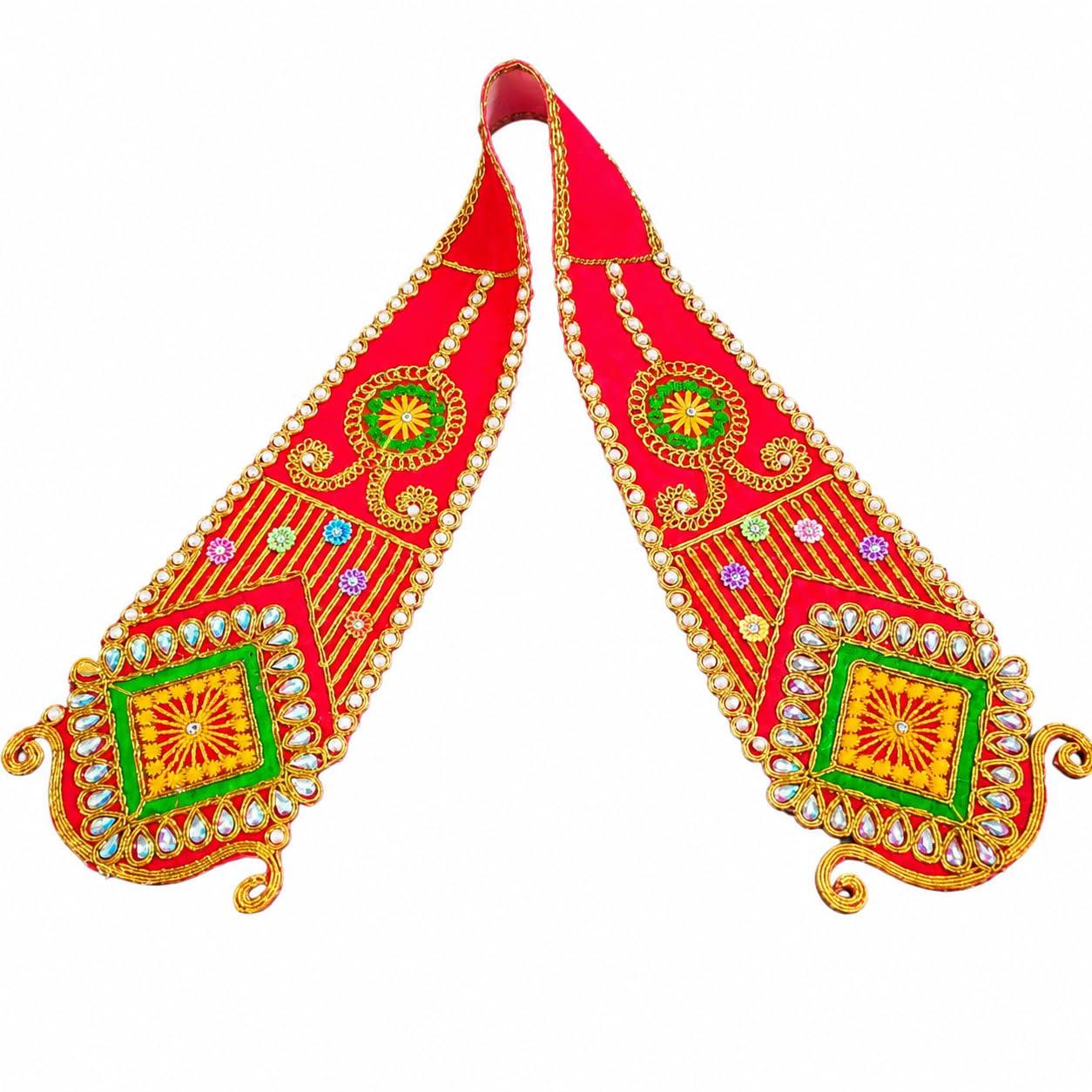 Salvus APP SOLUTIONS 12 Inch Ganesh Ji Dupatta for Idol Shringar | Red Embroidered Decorative Vastra with Traditional Motifs, Pearl Border & Multicolor Detailing | Ganpati Poshak, 1 Pc, Assorted