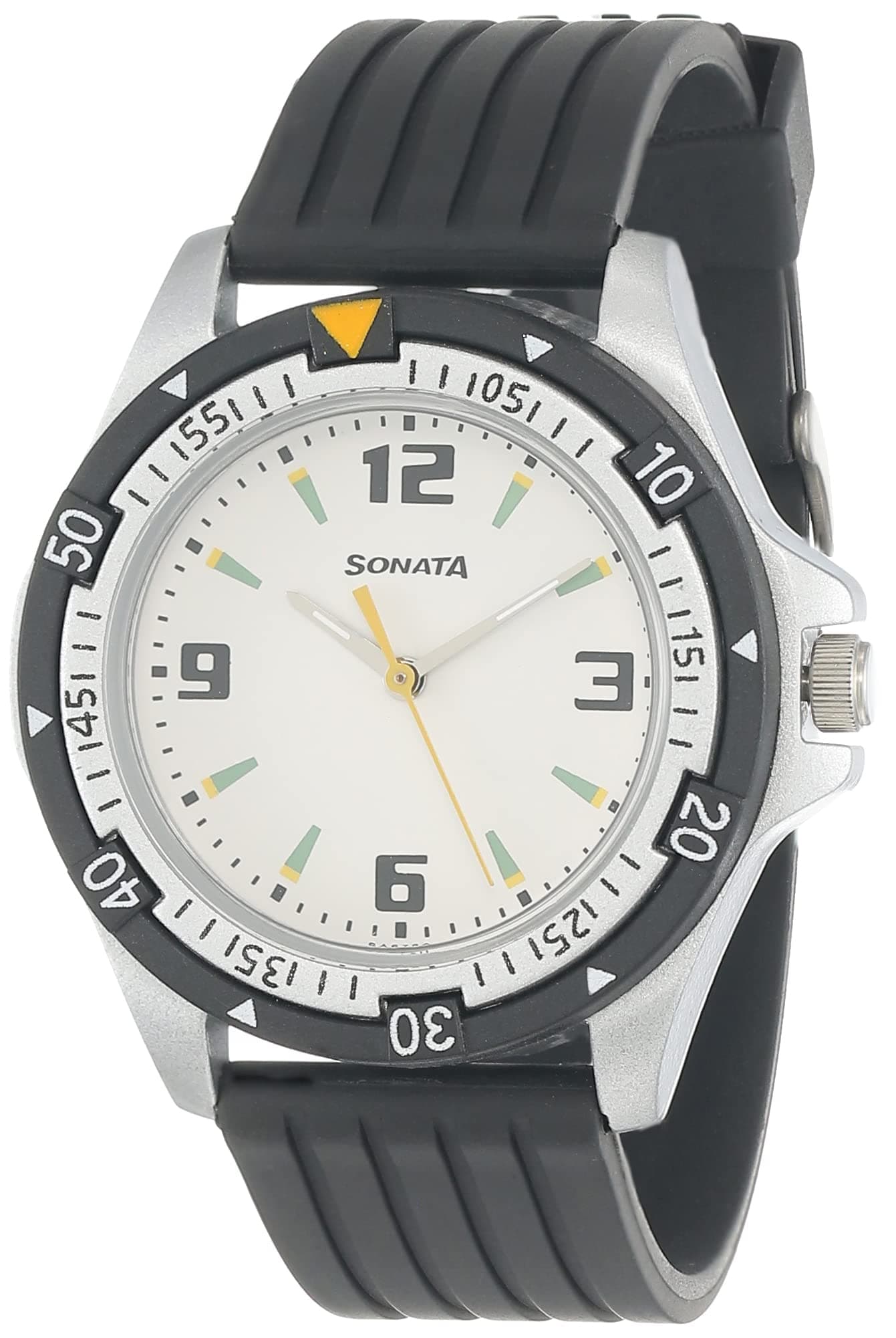SF Quartz Analog White Dial Black Plastic Strap Watch for Men- NT7930PP01