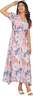 Bollyclues Women's Floral Maxi Dress | Short Sleeve Button-Down Long Dress | Elegant Collared A-Line Casual Dress | Lightweight Summer Vacation Dress for Women