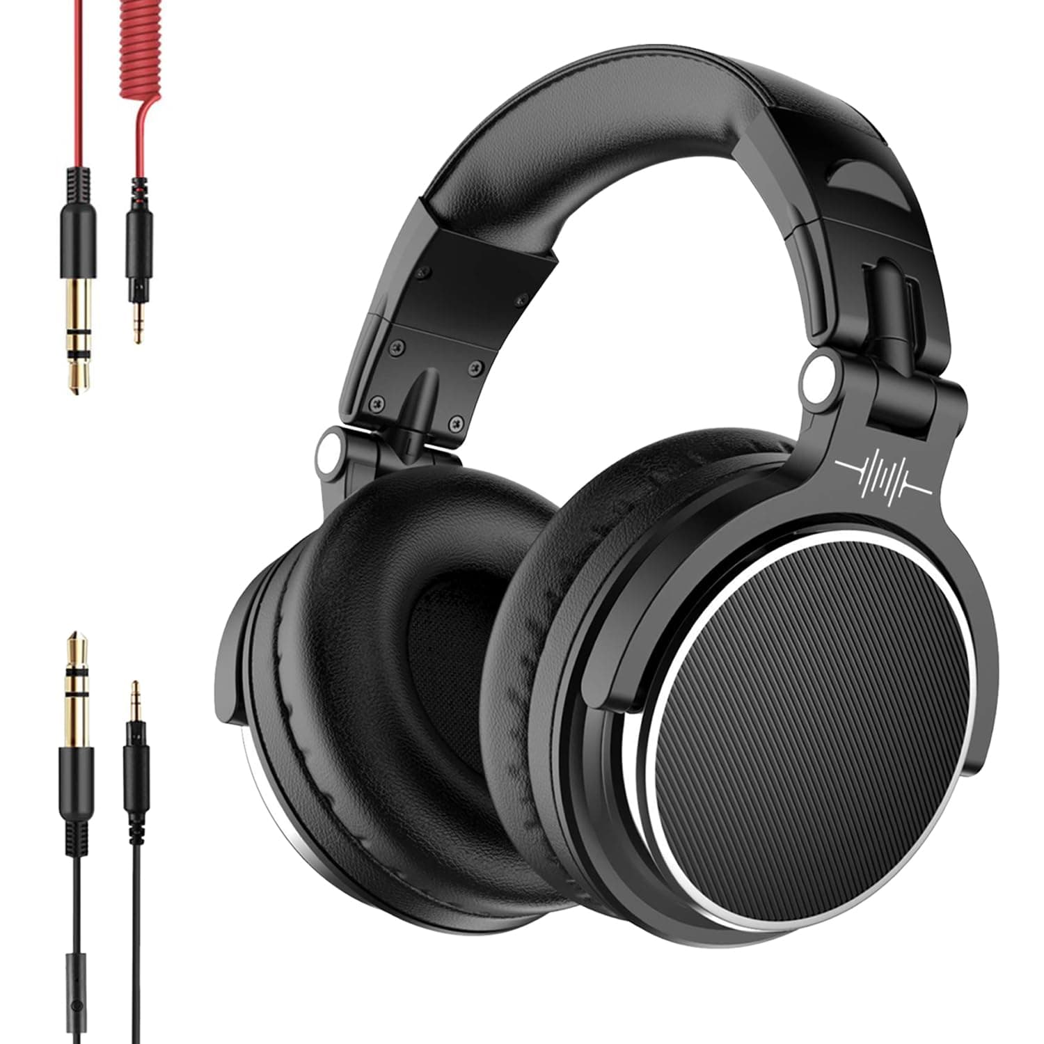 hayden HY-HD10 Professional Studio Headphones Over-Ear, 50mm Drivers, Foldable, Lightweight, Dual Detachable Cables (2.8m Coiled & 1.2m with Mic) for DJ, Gaming, Recording, Mixing, Monitoring (Black)
