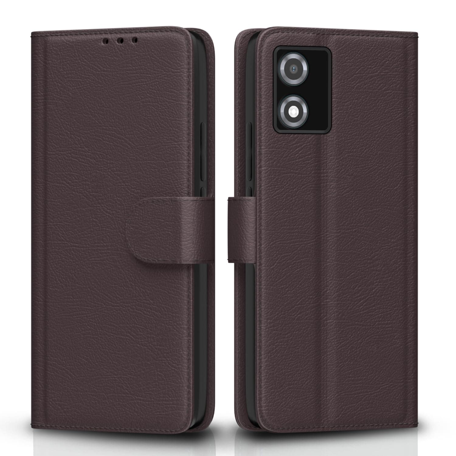 Pikkme Motorola Moto E13 Flip Cover Leather Finish | Inside TPU with Card Pockets | Wallet Stand and Shock Proof | Complete Protection Flip Case (Coffee)