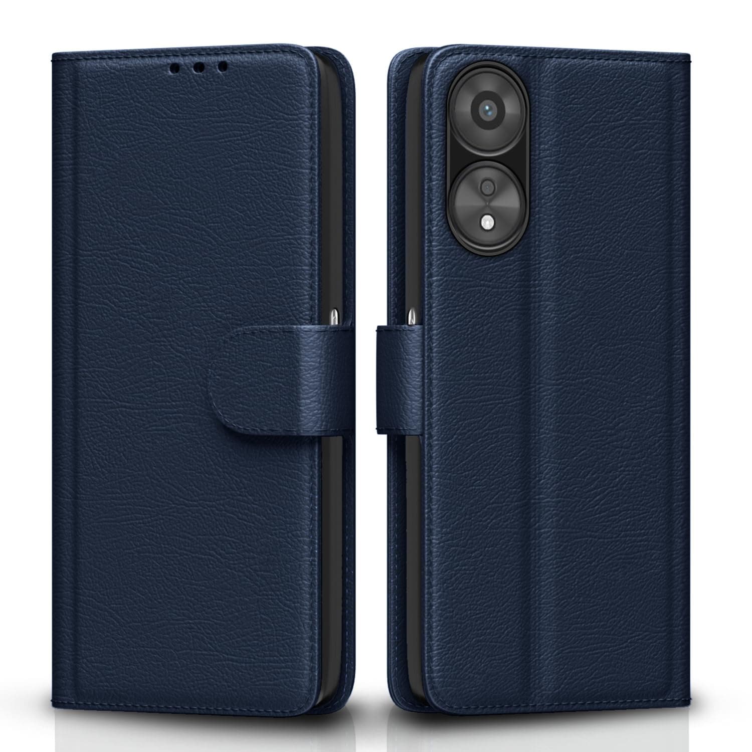 Pikkme Flip Cover for Oppo A78 5G | Leather Finish | Shockproof with Card Pockets & Wallet Stand | Ultimate Protection Case(Blue)