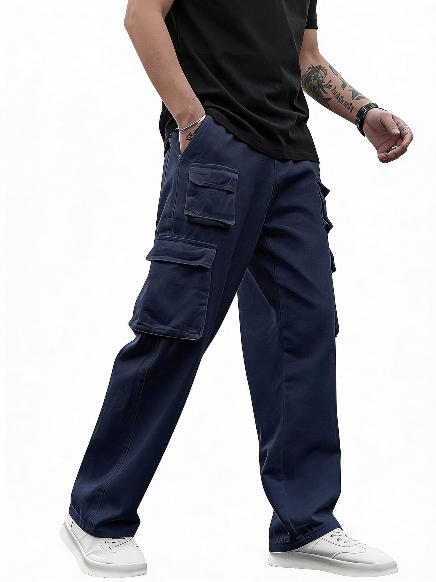 Lymio Cargo for Men | Cotton Cargo Pant | Drawstring Waist Pant (Also Available in Plus Sizes) (168-Blue-2XL)
