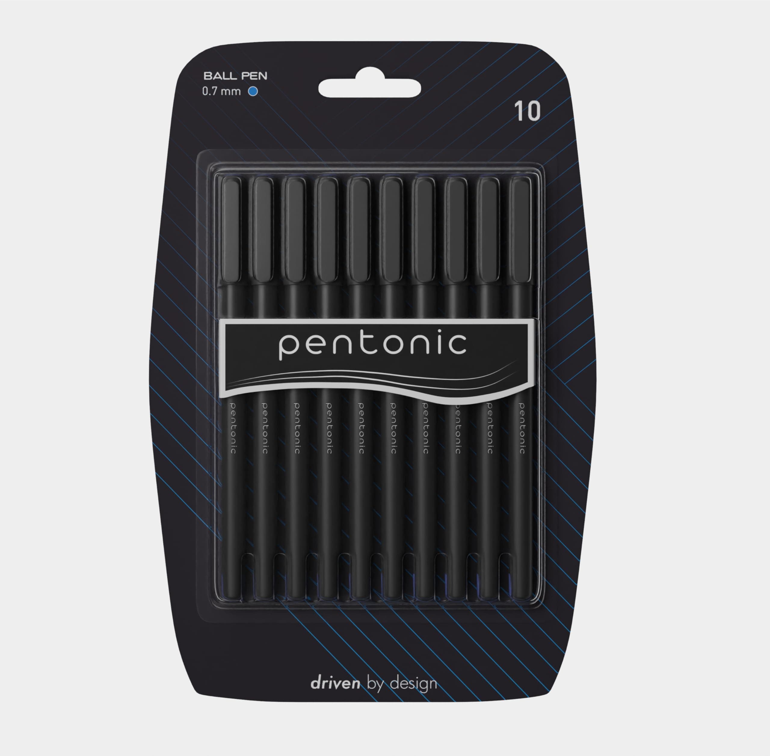 Pentonic 0.7 mm Ball Pen Blister Pack | Black Body | Blue Ink | Set of 10 Pens