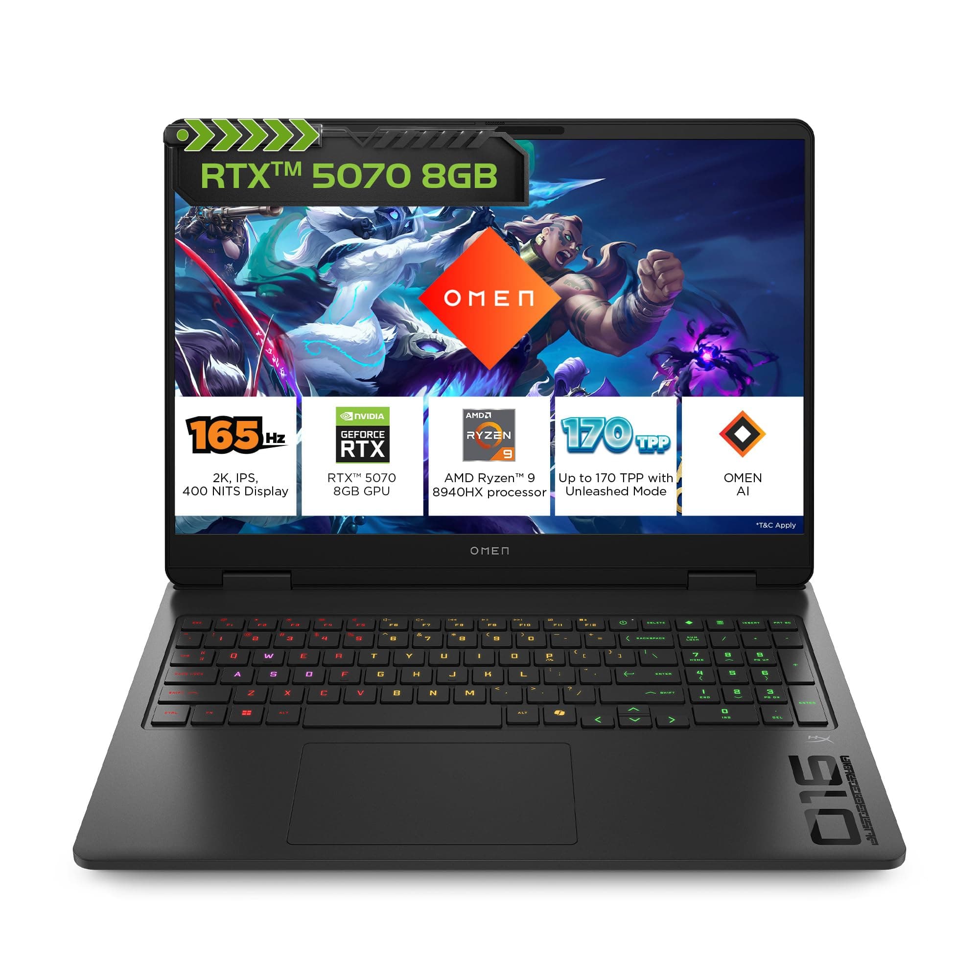 HP Omen, AMD Ryzen 9 8940HX, 8GB RTX 5070, 24GB DDR5(Upgradeable) 1TB SSD, 240Hz, 2k WUXGA, 3ms, 400 nits, 16''/40.6cm, Win11, M365* Office24, Black, 2.44kg, ap0182AX, RGB, AI Gaming Laptop
