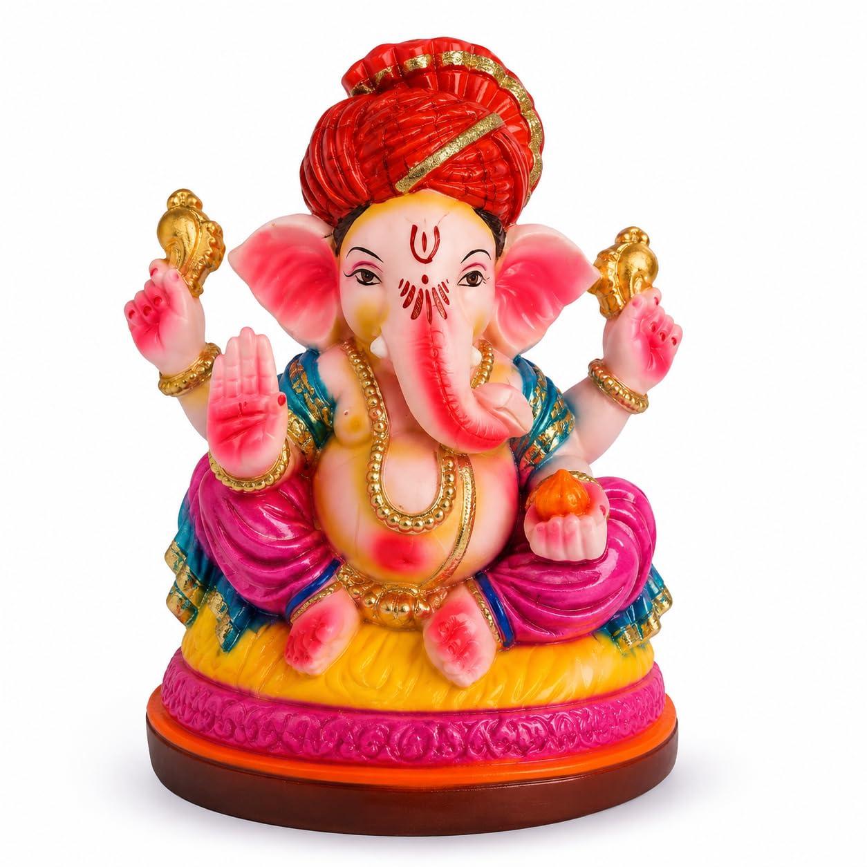 The Essence House Ganesh Ji Idol for Home, Mandir, Car Dashboard & Office Desk | Decorative Lord Ganesha Murti for Home Temple, Pooja Room, Vastu, Gifting & Home Decor | Multicolor 8 inch
