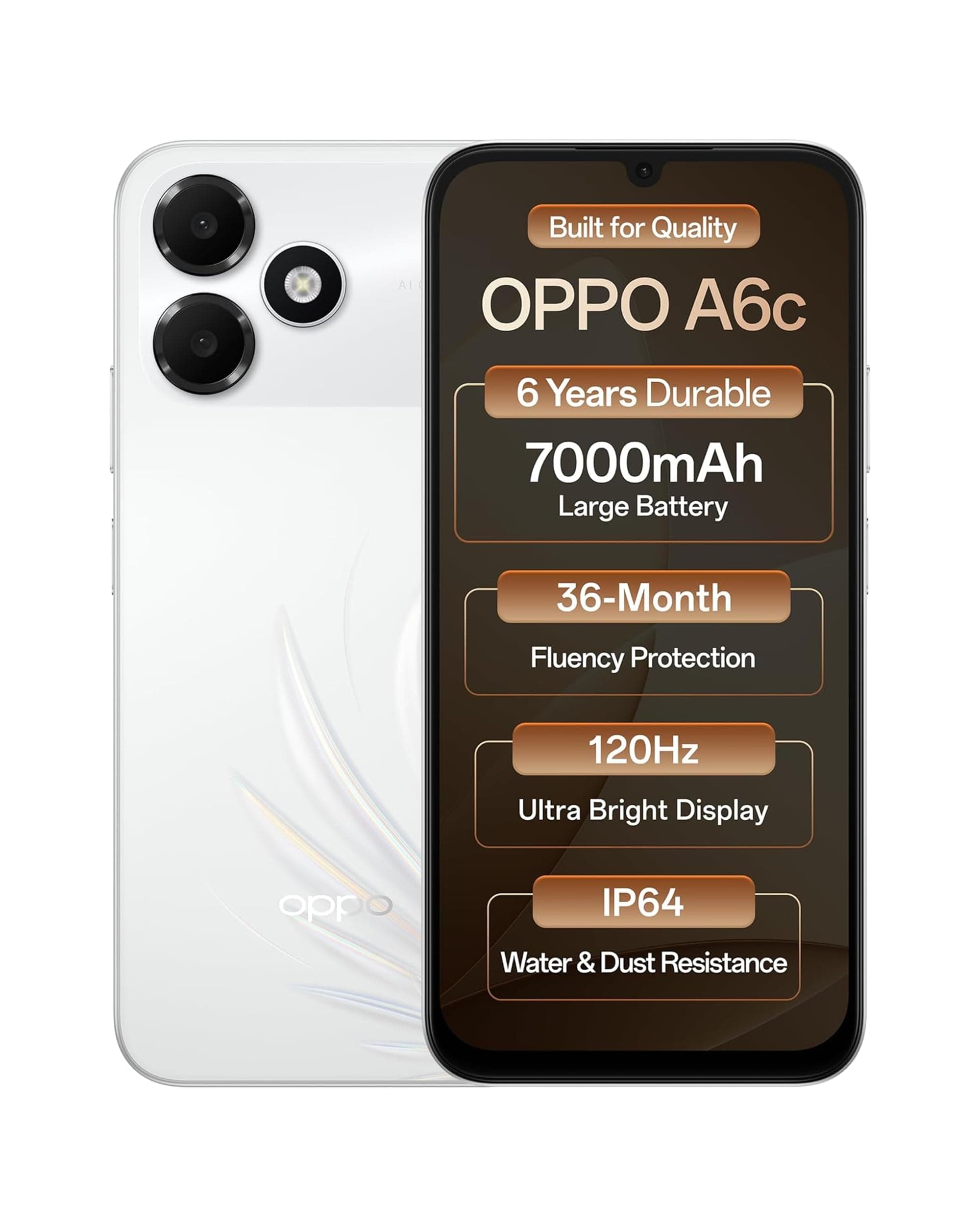 OPPO A6c 4G (Stone Brown, 4GB RAM, 128GB Storage) | 7000mAh Long-Lasting Battery | 120Hz Ultra Bright Display | IP64 Protection | 13MP Camera -with No Cost EMI/Additional Exchange Offers.