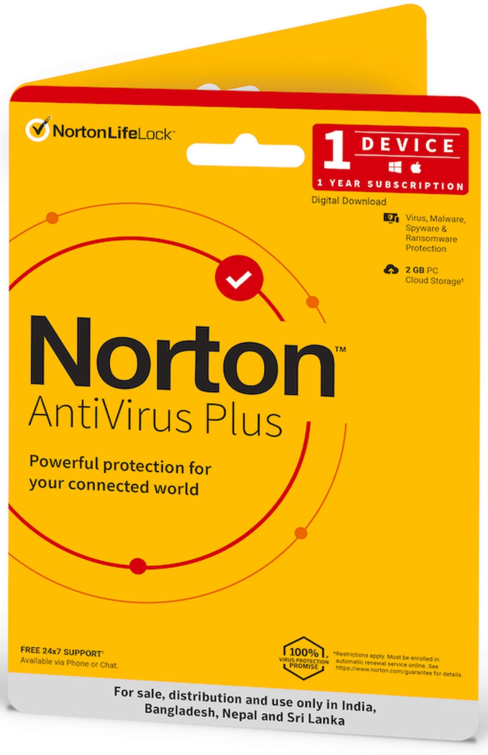 Norton Antivirus Plus | 1 User 1 Year |Includes Advanced AI Scam Protection, Additionally Includes Smart Firewall, Password Manager & PC Cloud Back Up| PC or Mac