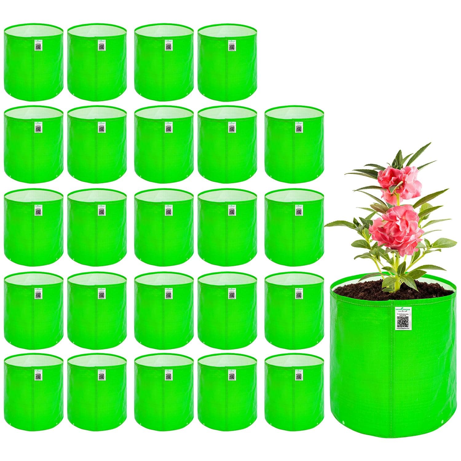Anandi Green's HDPE Uv Protected 260 GSM Round Green Colour Plant Bags Suitable for Terrace and Vegetable Gardening 6x6 Inch Pack of 30 Grow Bags
