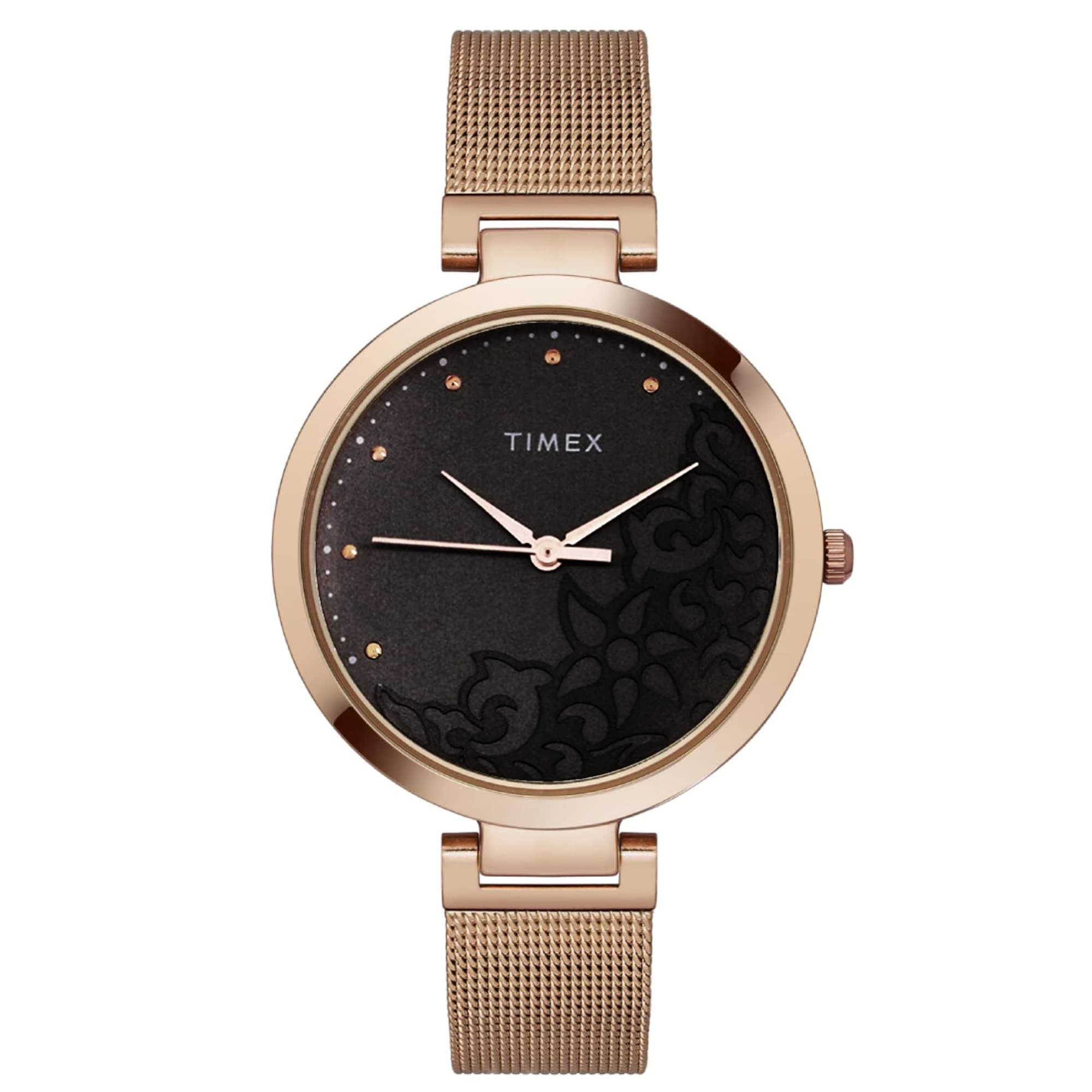 TIMEX Analog Watch for Women with Grey Round Dial & Rose Gold Stainless Steel Bracelet Band Water Resistant Women's Wrist Watches - TW000X222