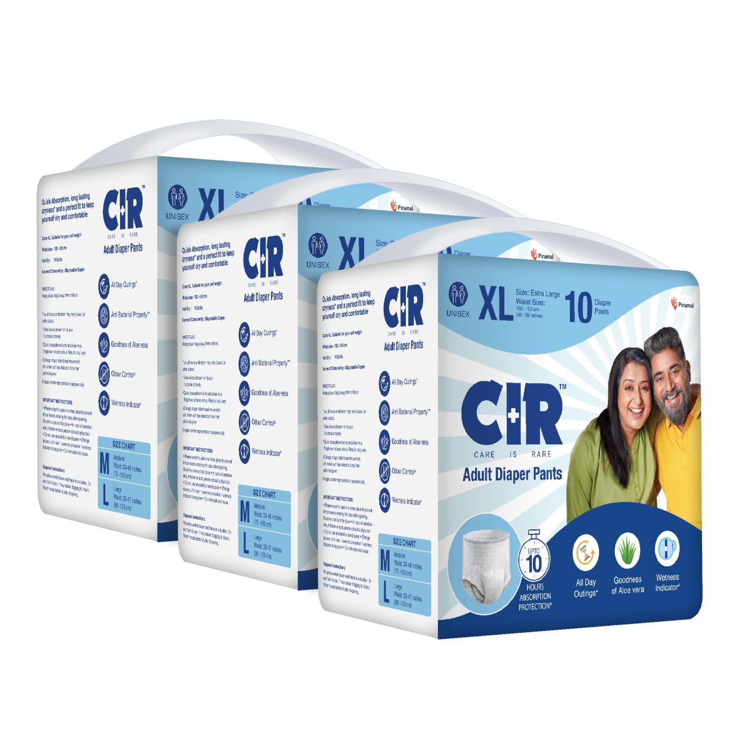 CIR Adult Diaper Pants Style | Adult Diaper Extra Large (XL)|Waist (100-150cm I 40"-59") |10 hr Absorption-Protection | Unisex with Wetness Indicator | Odour Control | Goodness of Aloe Vera | 30 Units
