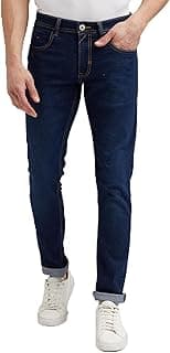 Peter England Men's Tapered Fit Mid Rise Classic Tape Stretchable Twill Jeans