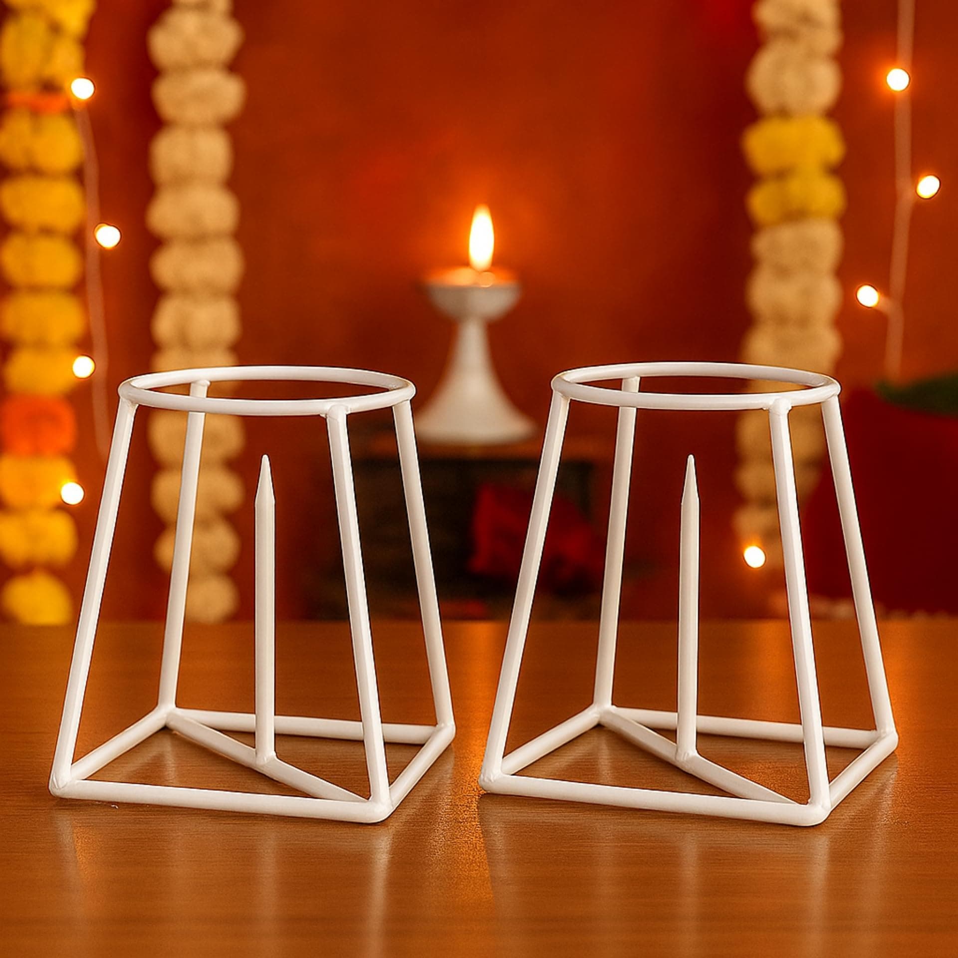 ecofynd Metal White Banana Plant Stand, Pack of 2 Heavy Decorative Leaf Stand for Plant, Tree, Stem, Ideal for Home Festival Decor, Placing Puja, Religious & Other Ceremonies Use