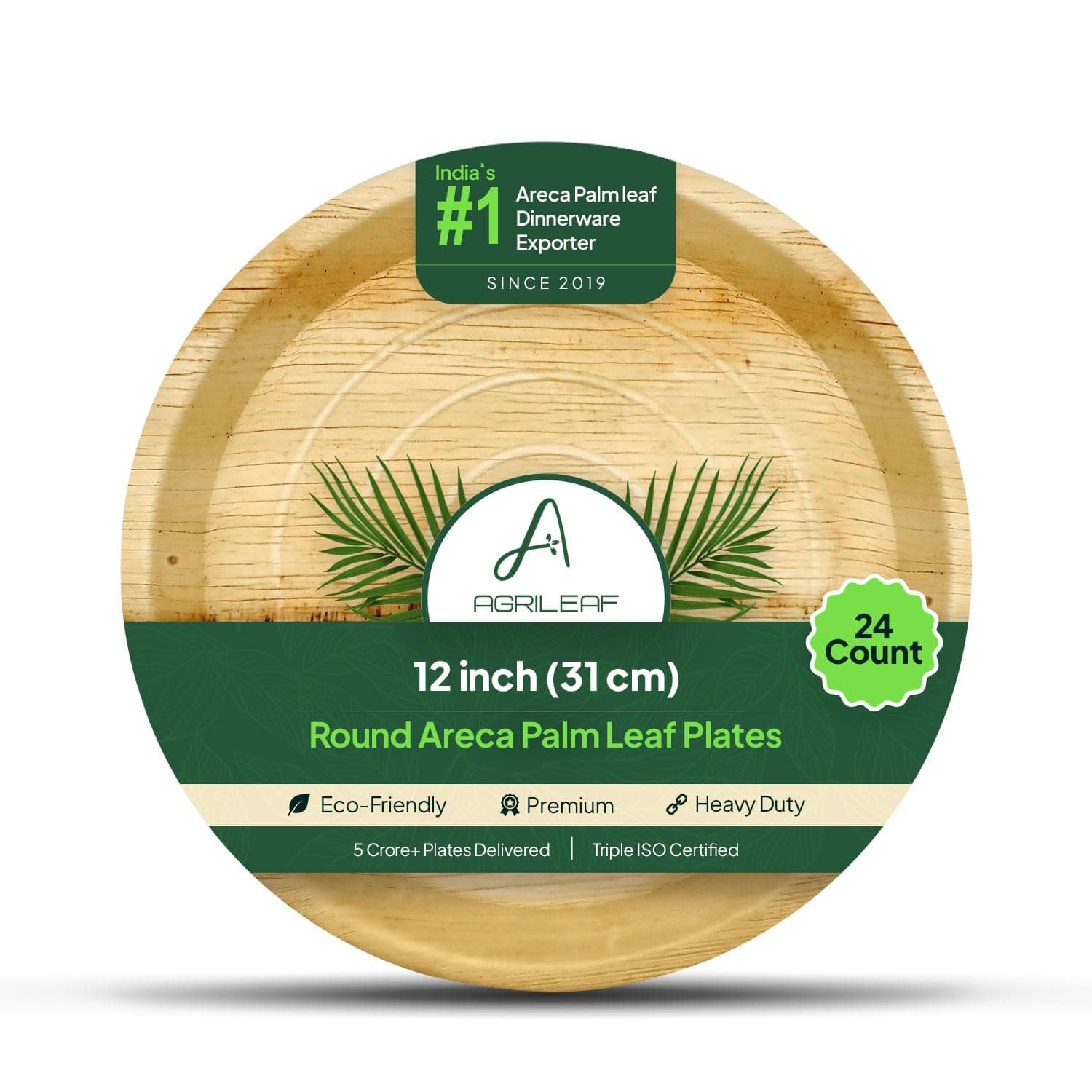 AGRILEAF 12" Round Areca Palm Leaf Plates (24-Pack) | Better Than Paper & Bagasse | Eco Friendly, Compostable| Microwave & Freezer Safe | Strong & Sturdy | Use & Throw | Parties, Events, Weddings