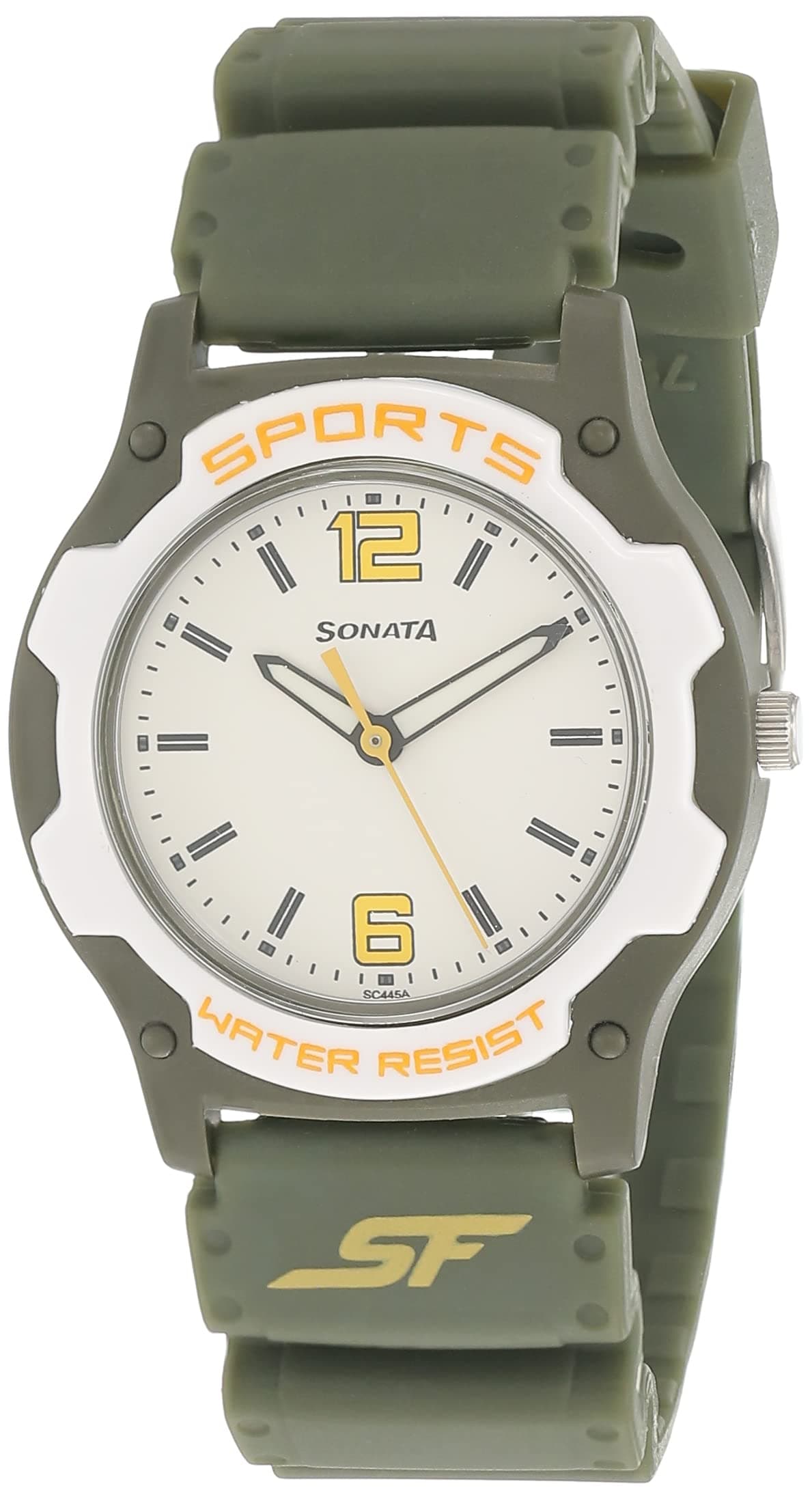 SF Quartz Analog White Dial Fern Green Plastic Strap Watch for Men - NT7921PP15